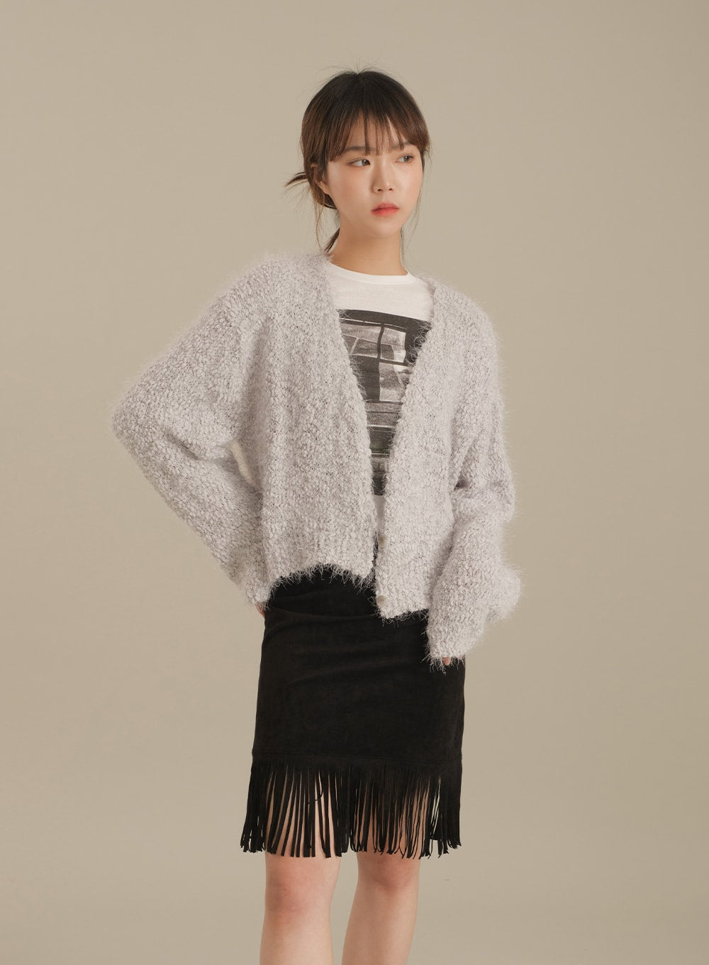 Tassel Hem Knee Length Skirt