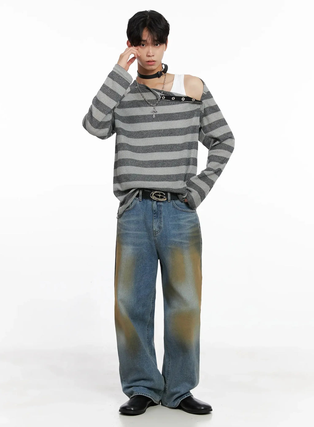 Men's Striped Snap Button Long Sleeve Shirt IO516