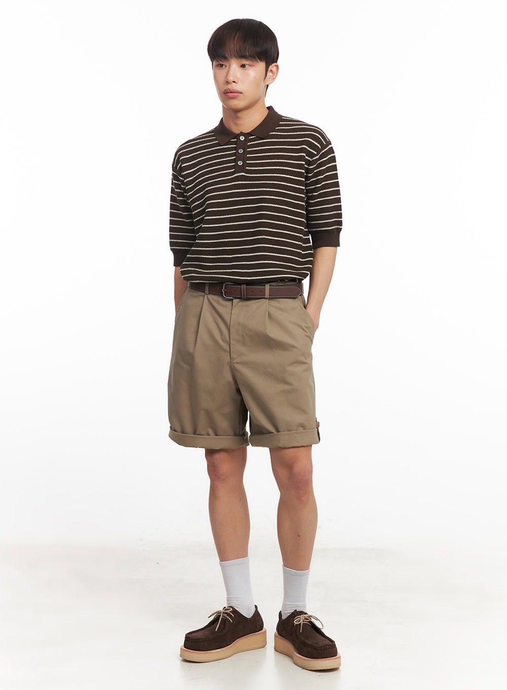 Men's Roll-Up Cotton Shorts (Dark Beige) IA518