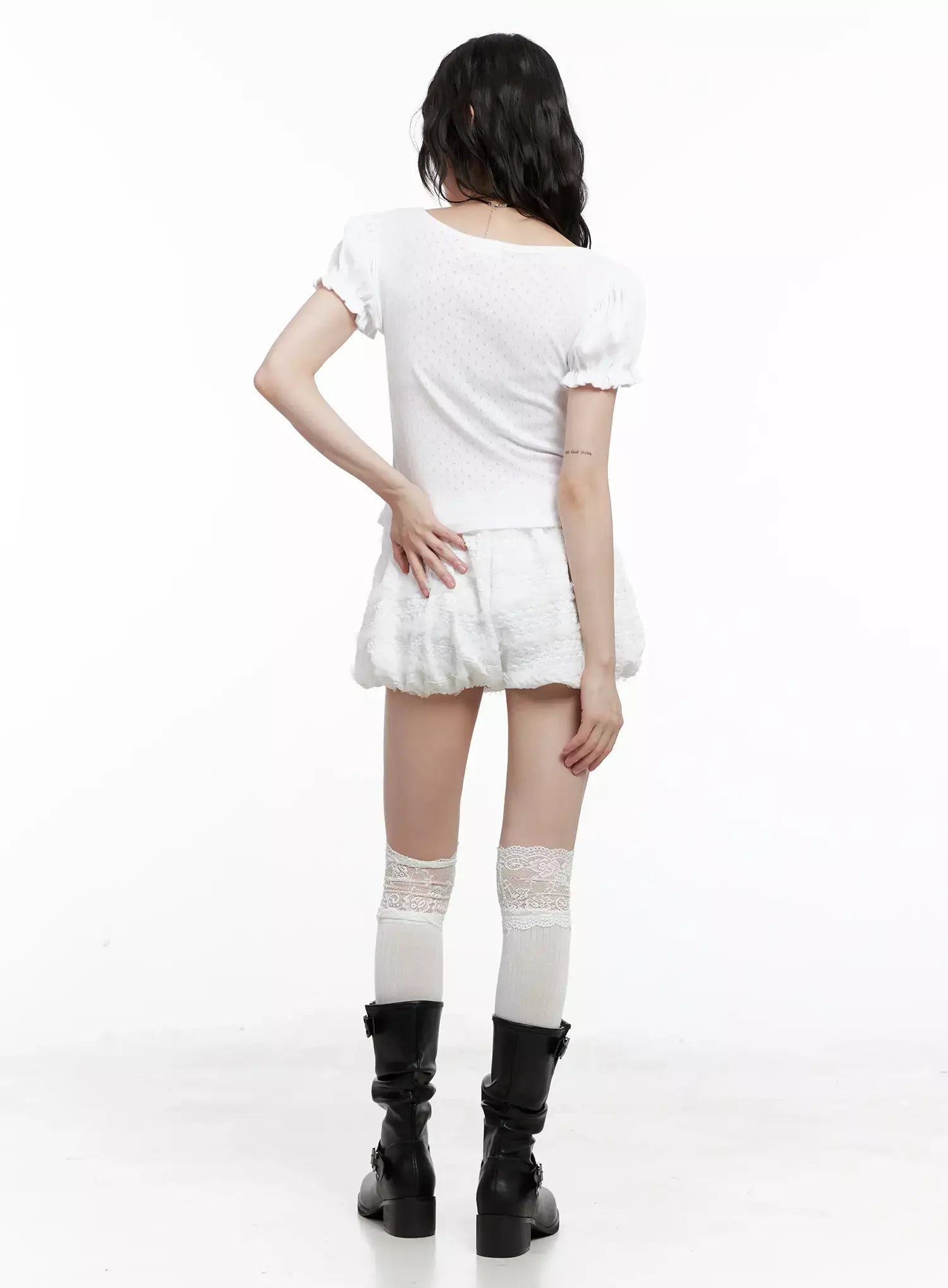 Ribbon-Detail Puff-Sleeve Top IL528