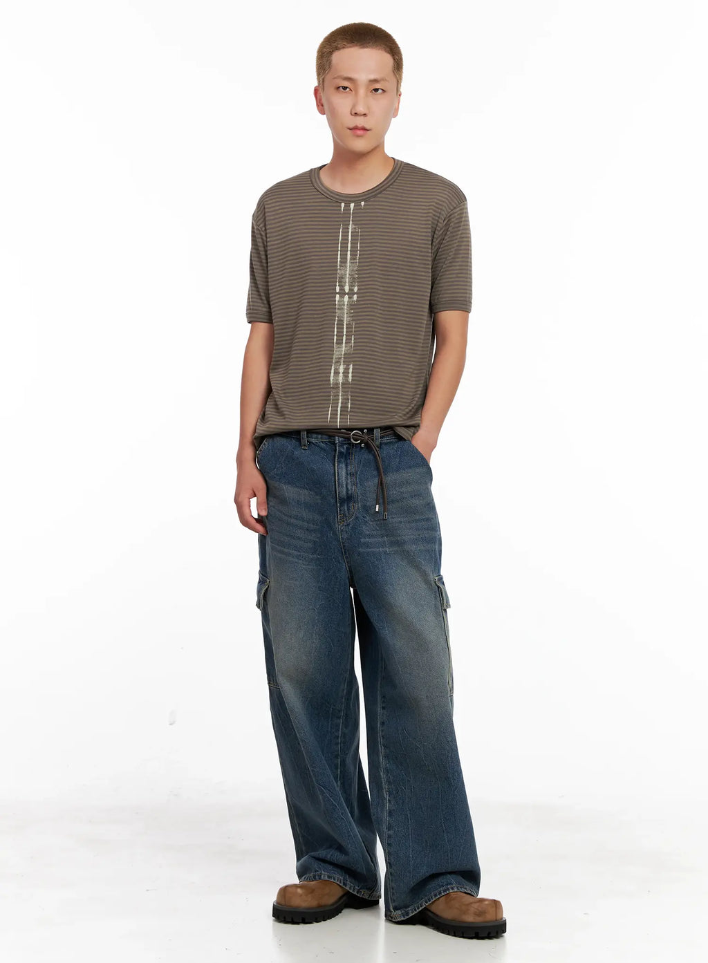 Men's Wide-Leg Cargo Denim Jeans IL518