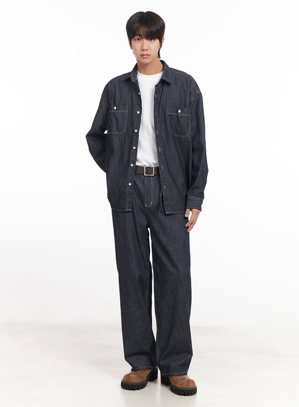 Men's Stitched Button-Up Denim Shirt IA510