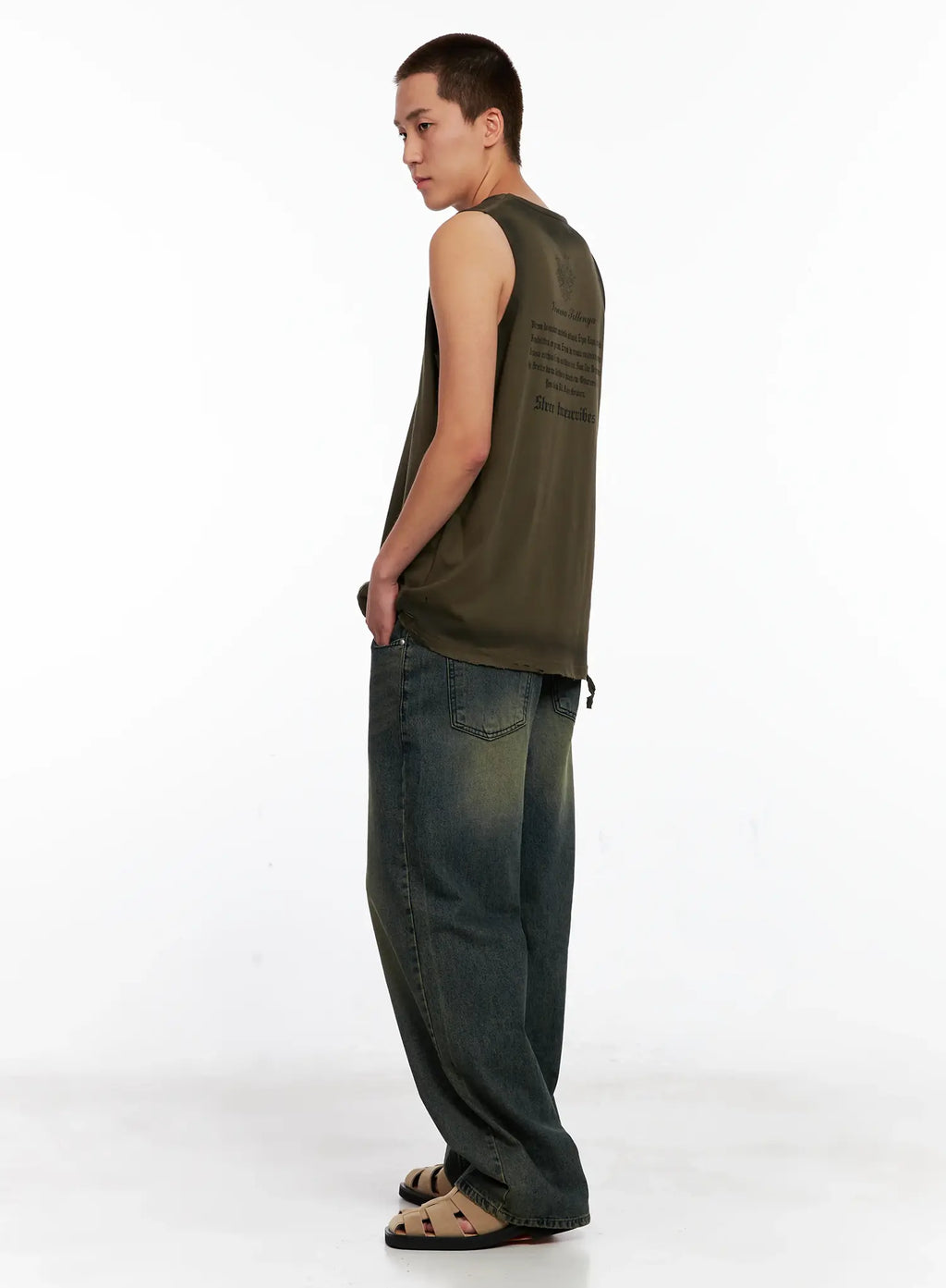 Men's Wide-Leg Washed Denim Jeans IG508