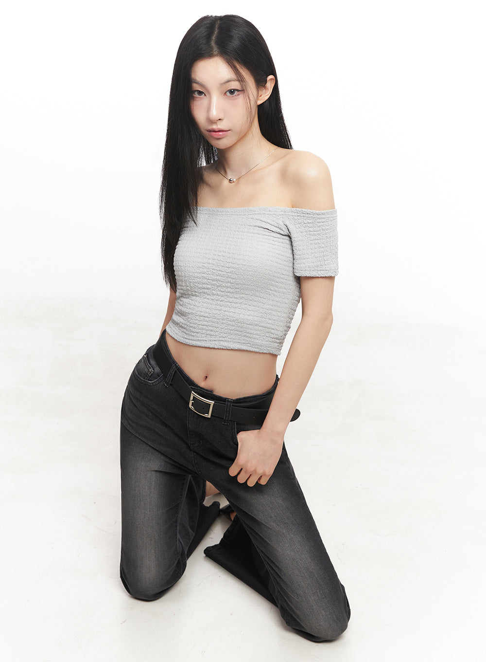 Off-Shoulder Boat-Neck Crop Top IY516