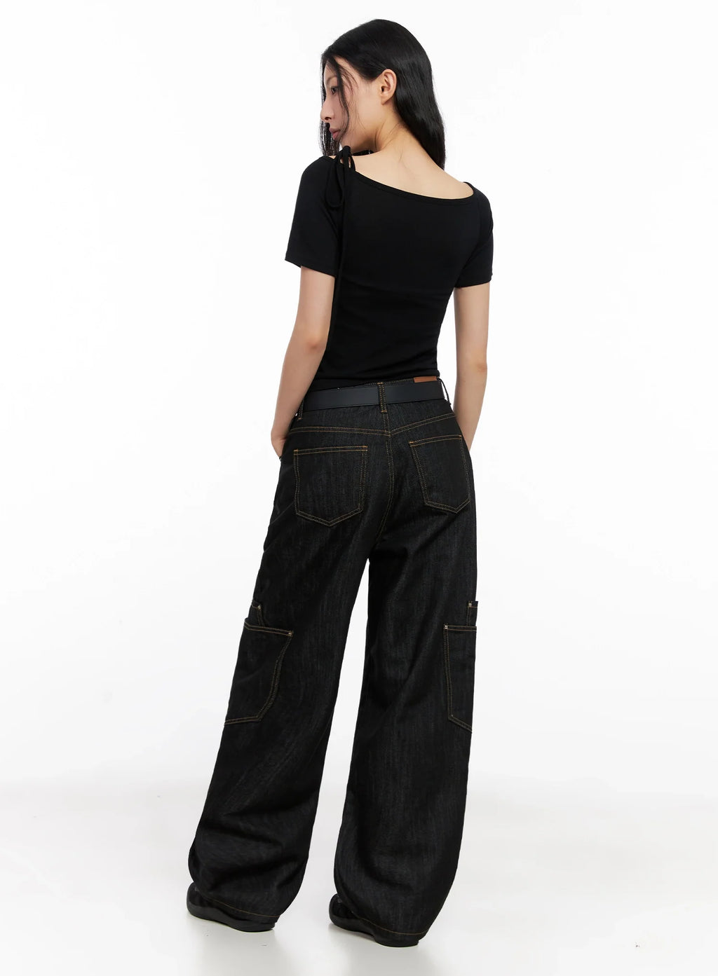 Asymmetric Shoulder-Tie T-Shirt IG508