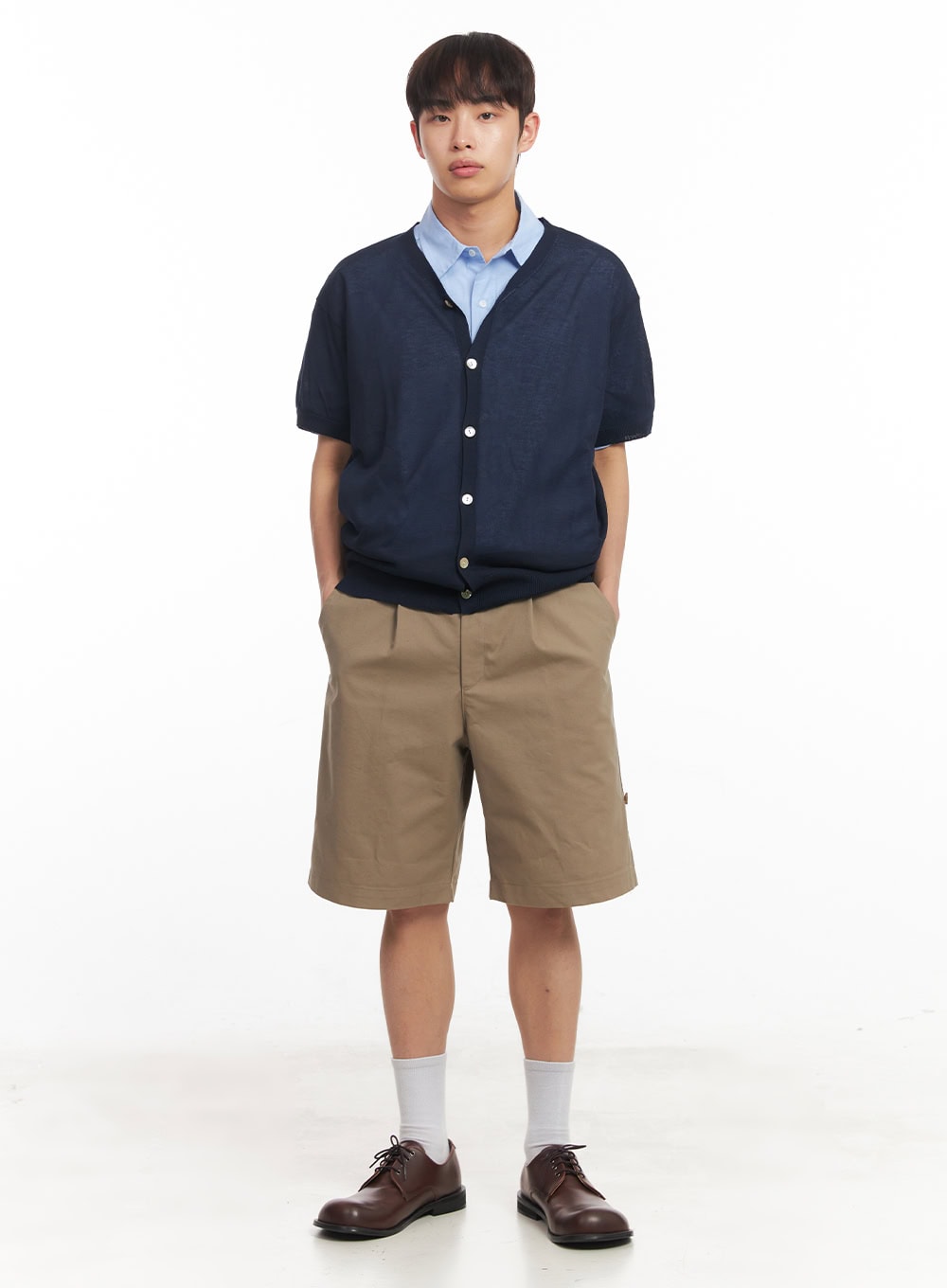 Men's Roll-Up Cotton Shorts (Dark Beige) IA518