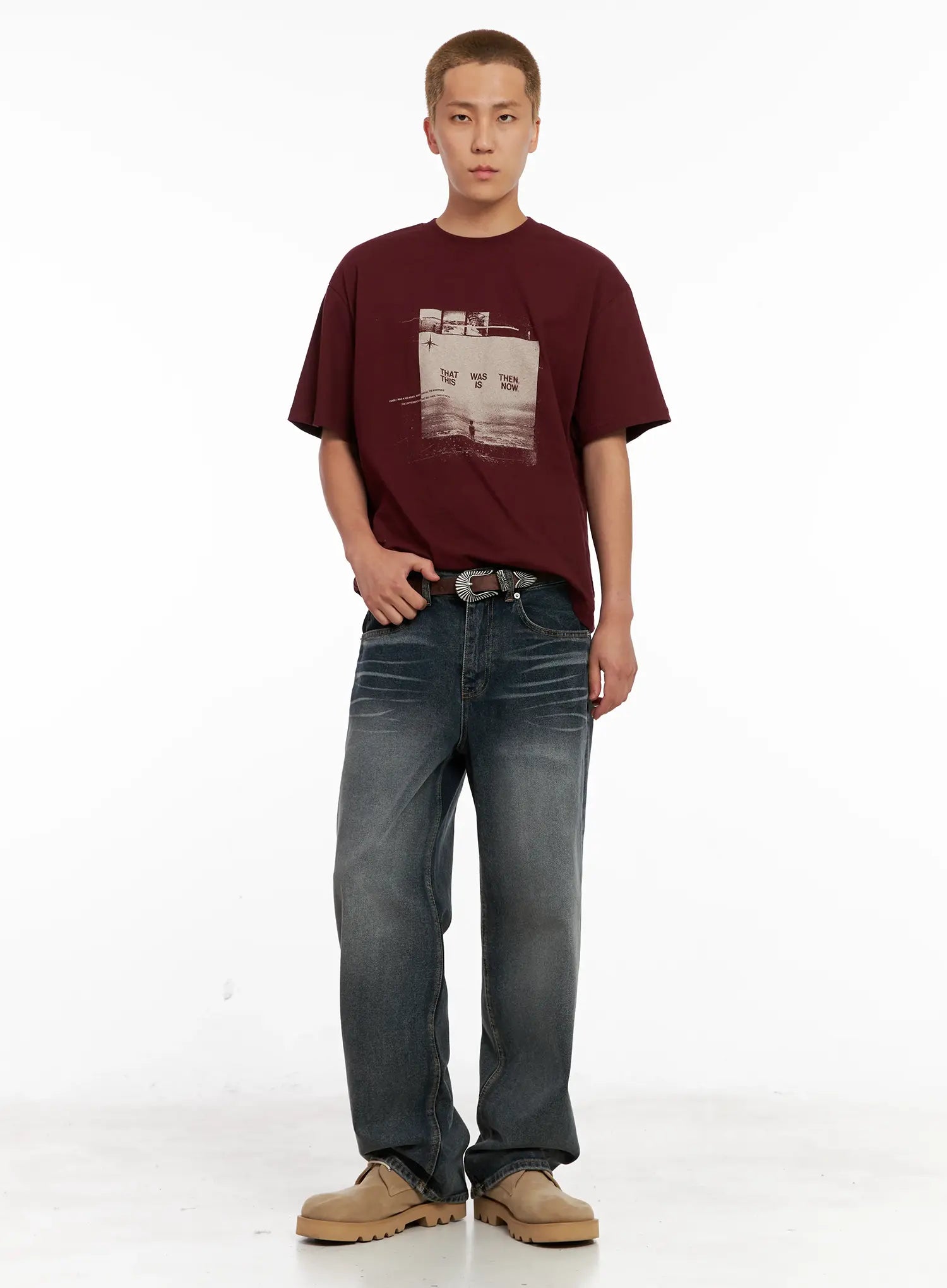 Men's Washed Wide-Leg Jeans IL518