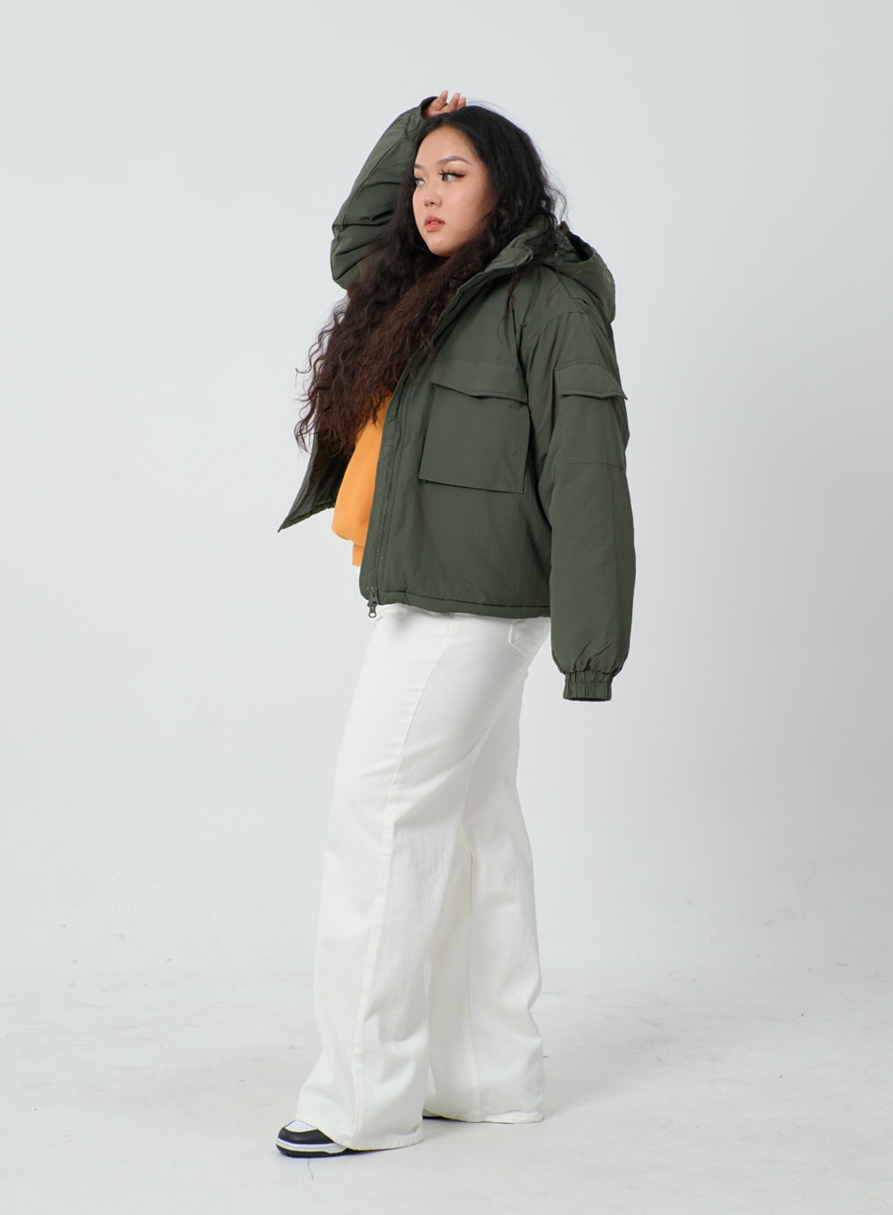 Plus Twin Front Pocket Hoodie Puffer Jacket ID27