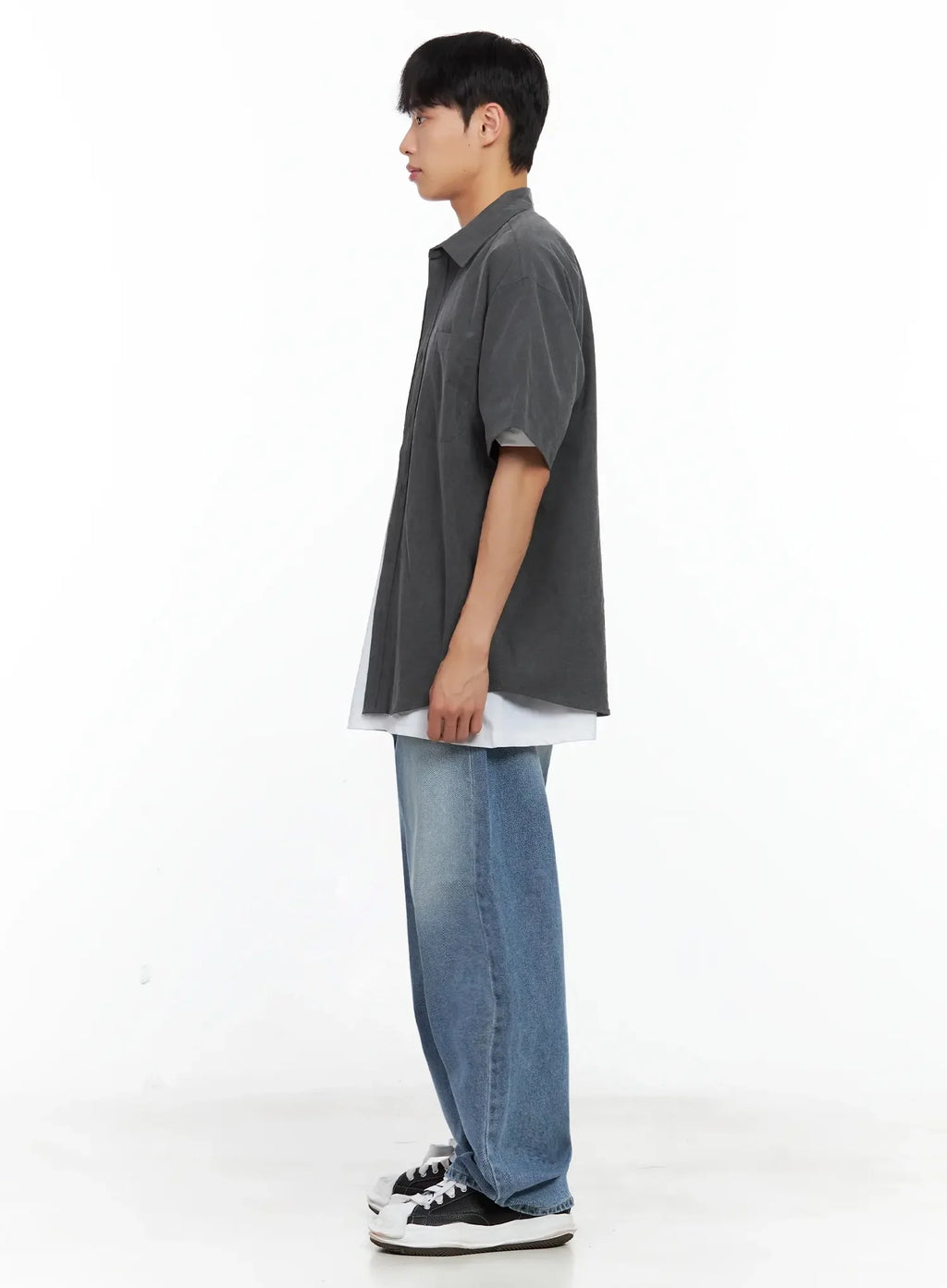 Men's Collared Short-Sleeve Button-Up Top IL516