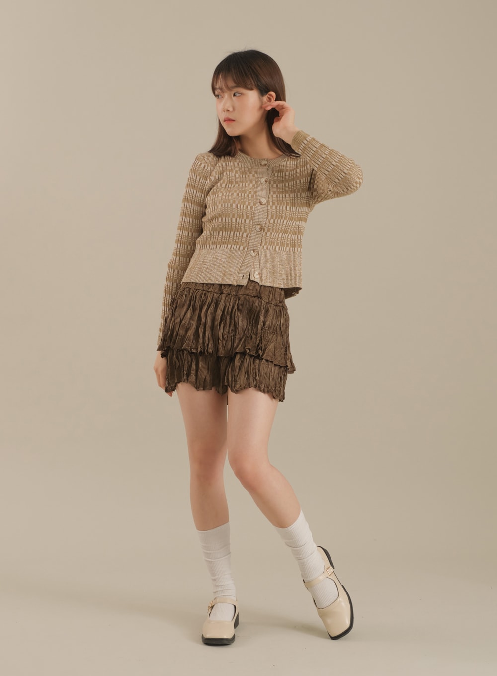 Mixed Check Cropped Cardigan J17