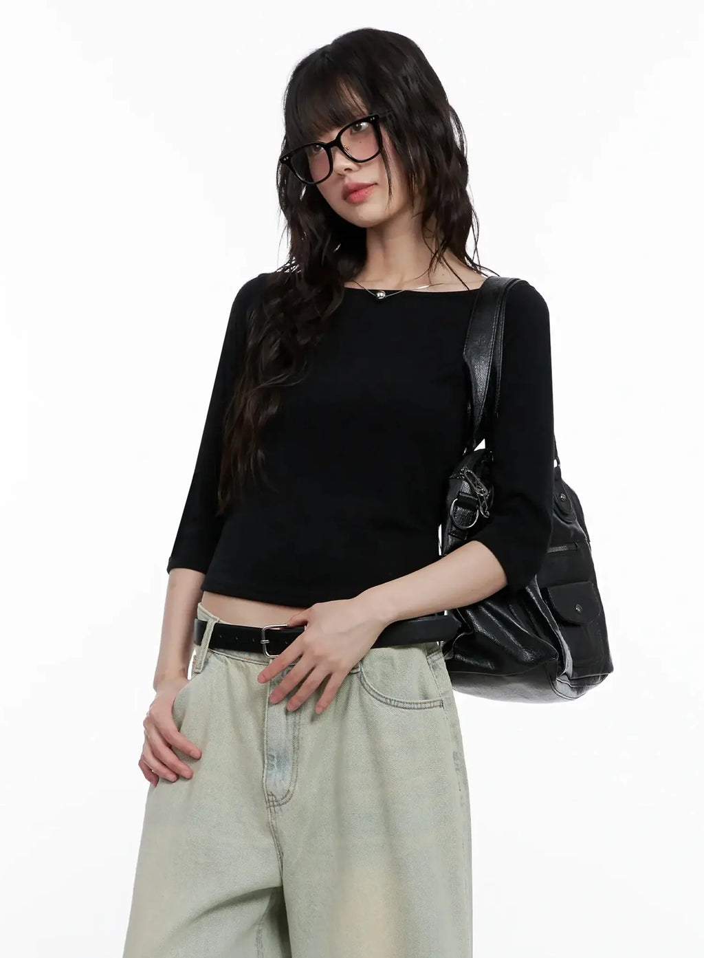 Minimalist Black Boat Neck Top IL531