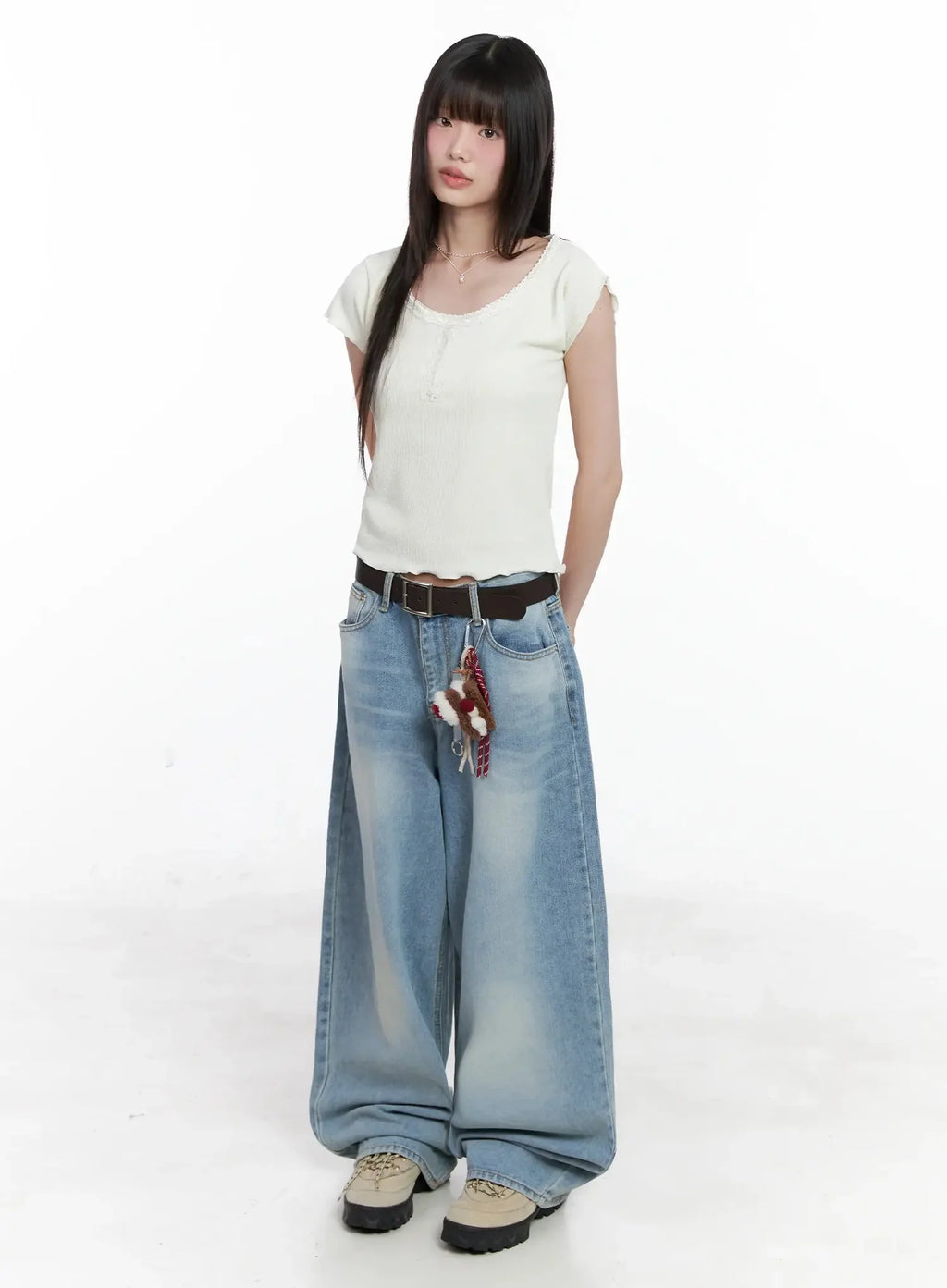 Lace Trimmed Button Short Sleeve IL531