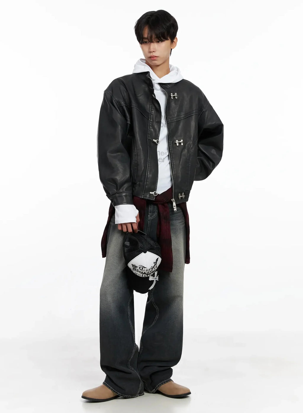 Men's Hook Faux Leather Jacket IO516