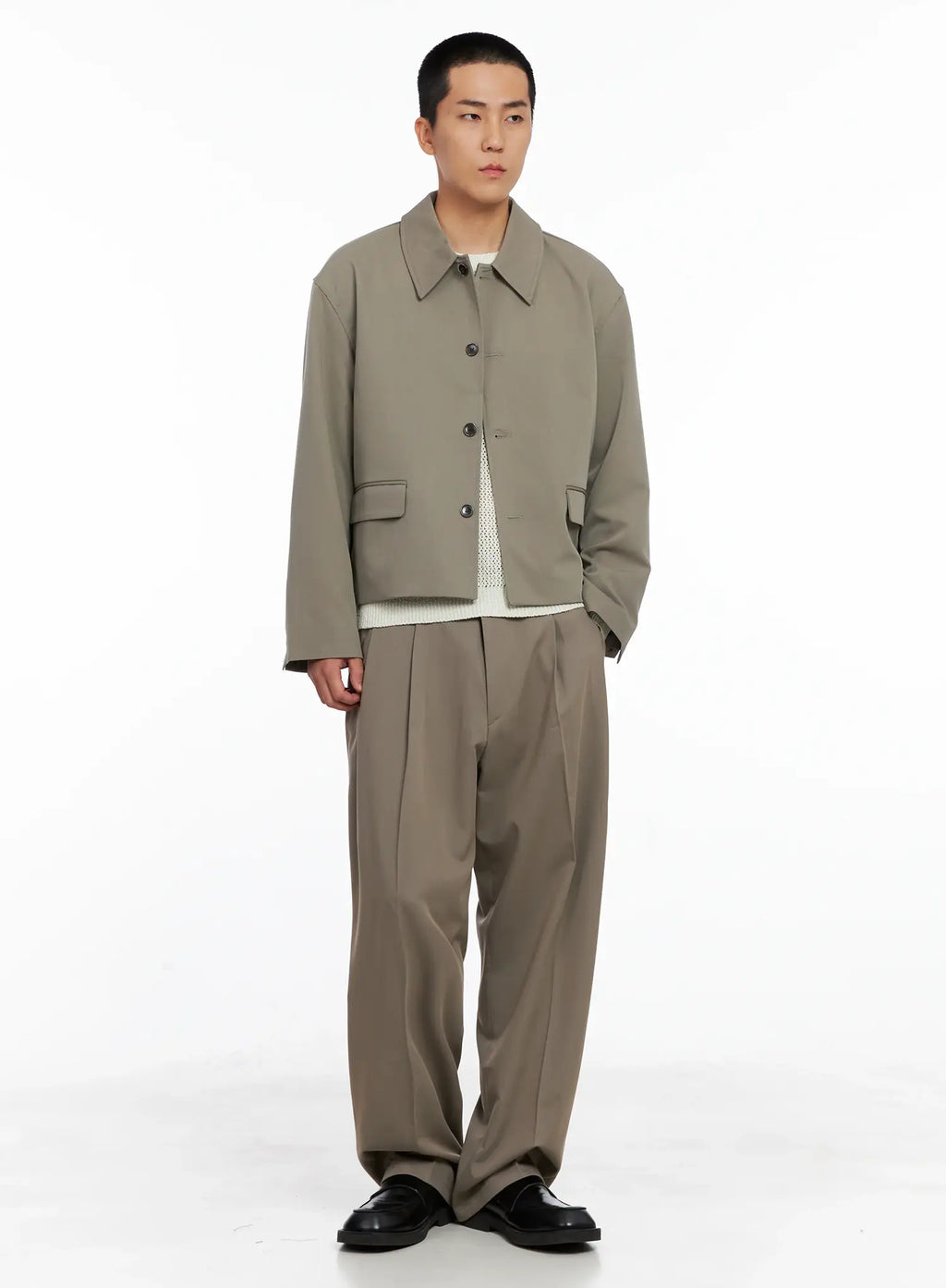 Men's Cropped Button-Up Jacket IS502