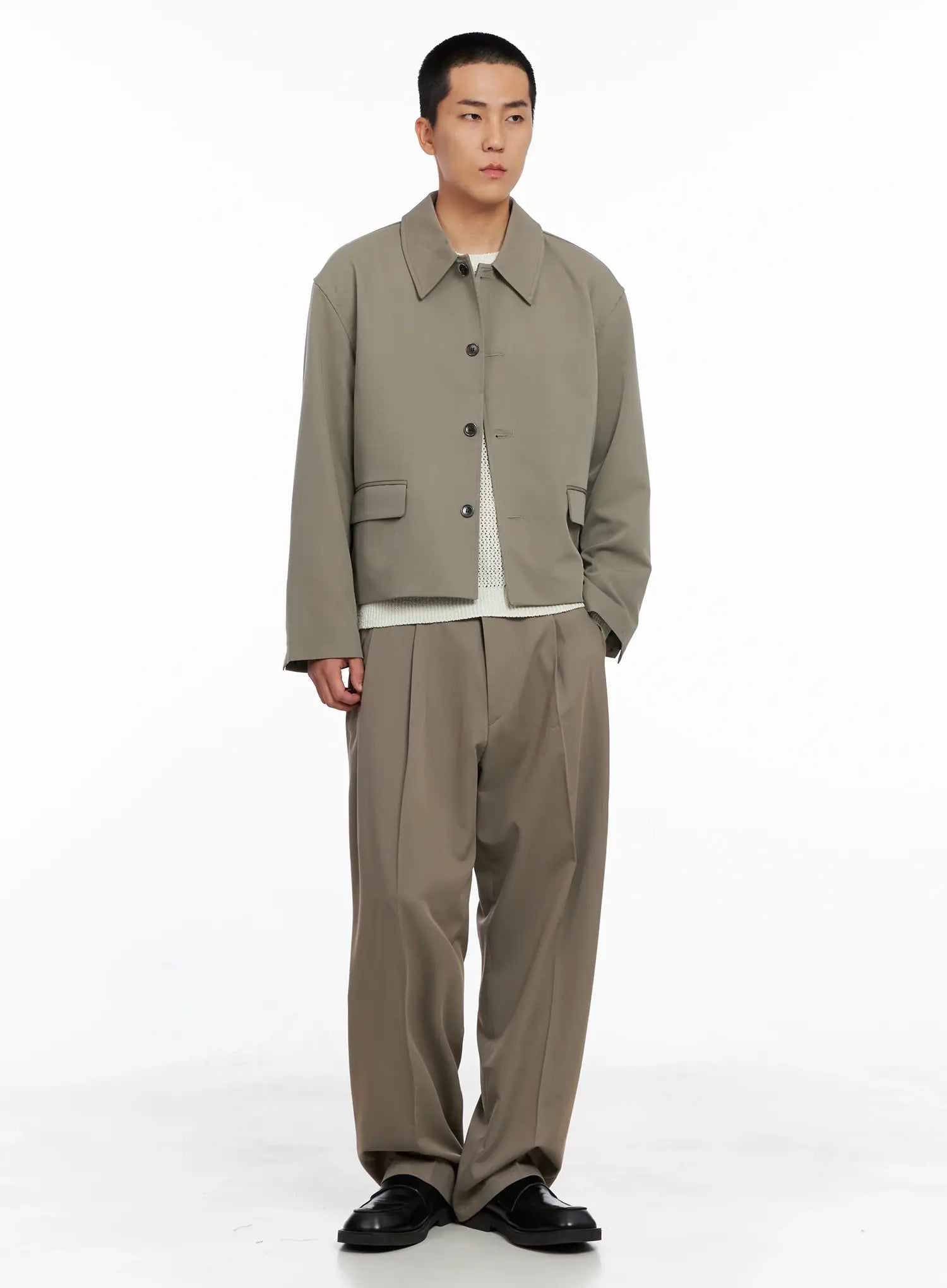 Men's Cropped Button-Up Jacket IS502