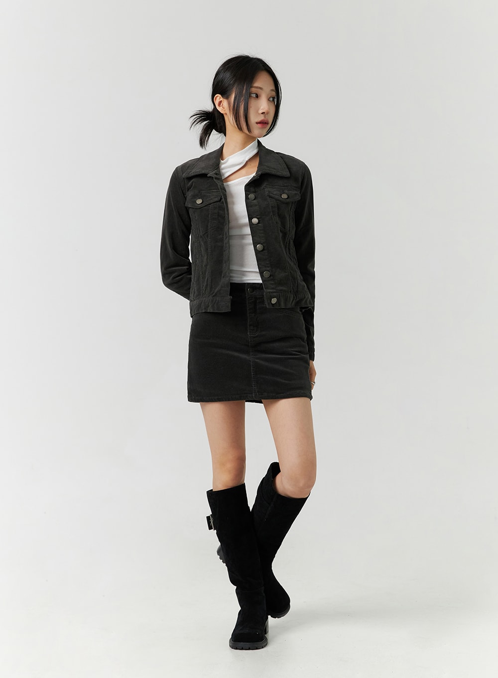 Cotton Blend Button Cropped Jacket CJ303