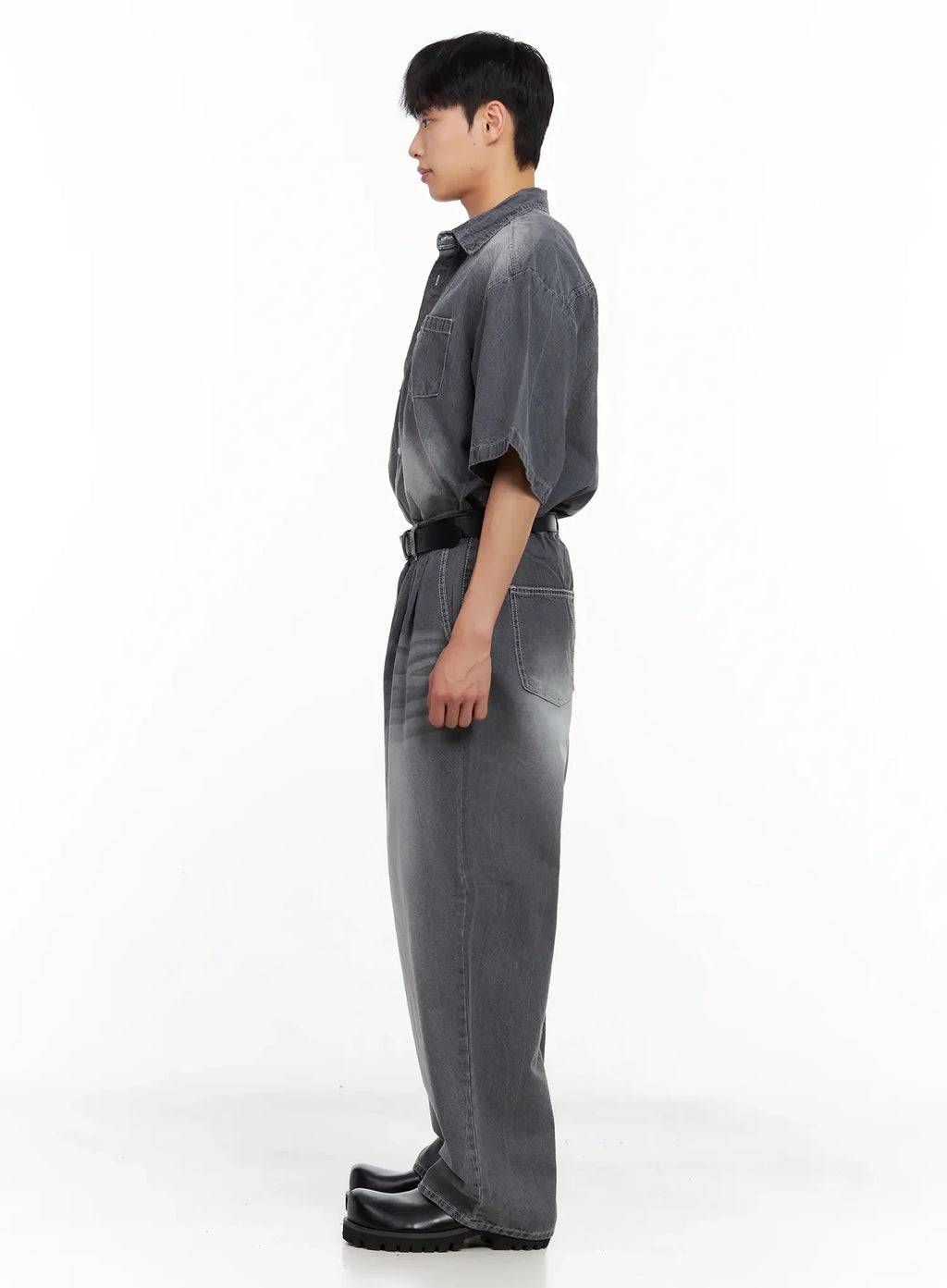 Men's Washed Denim Button-Up Top IL516