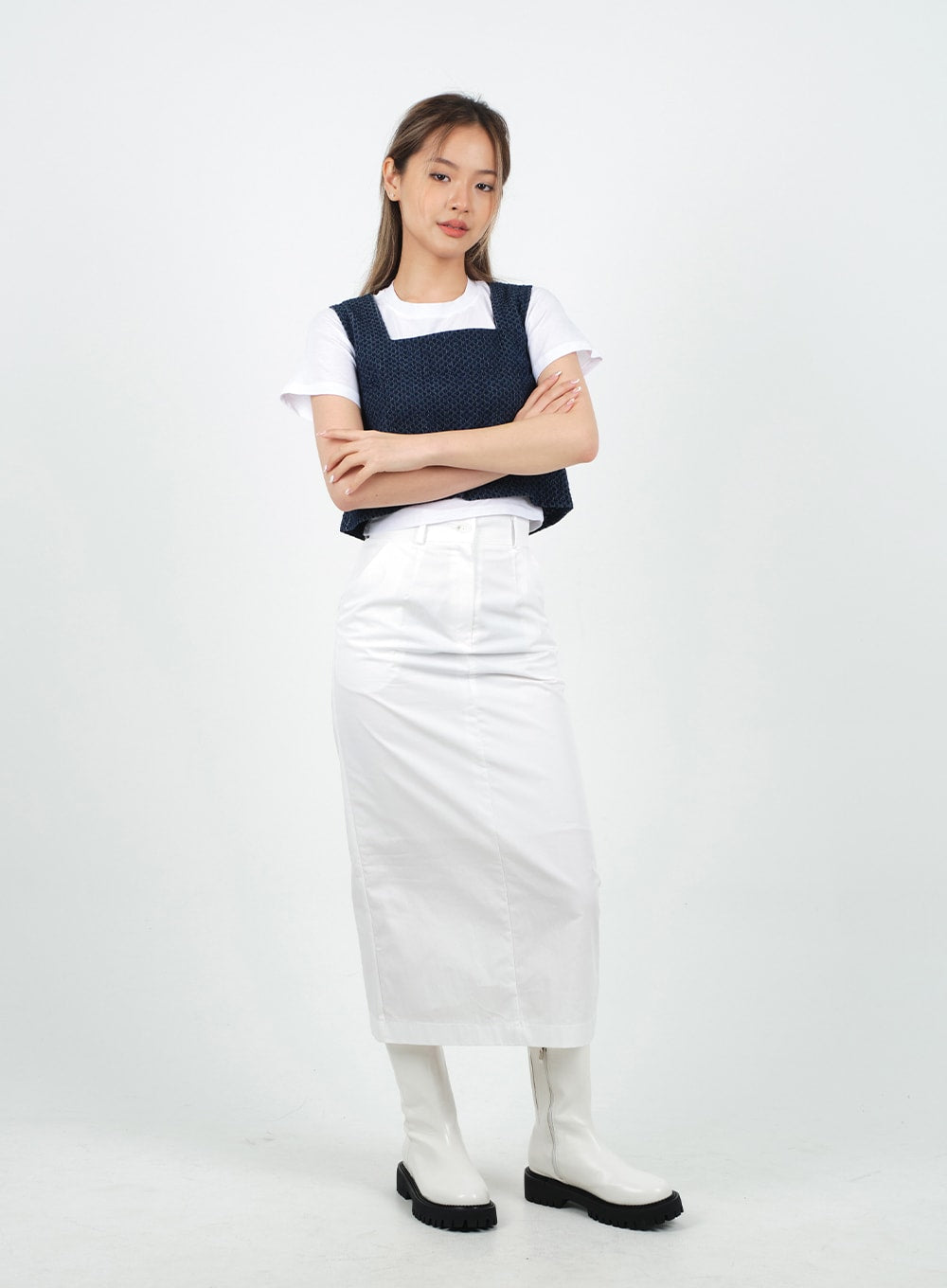 Sqaure Neck Cropped Denim Tank Top CA26