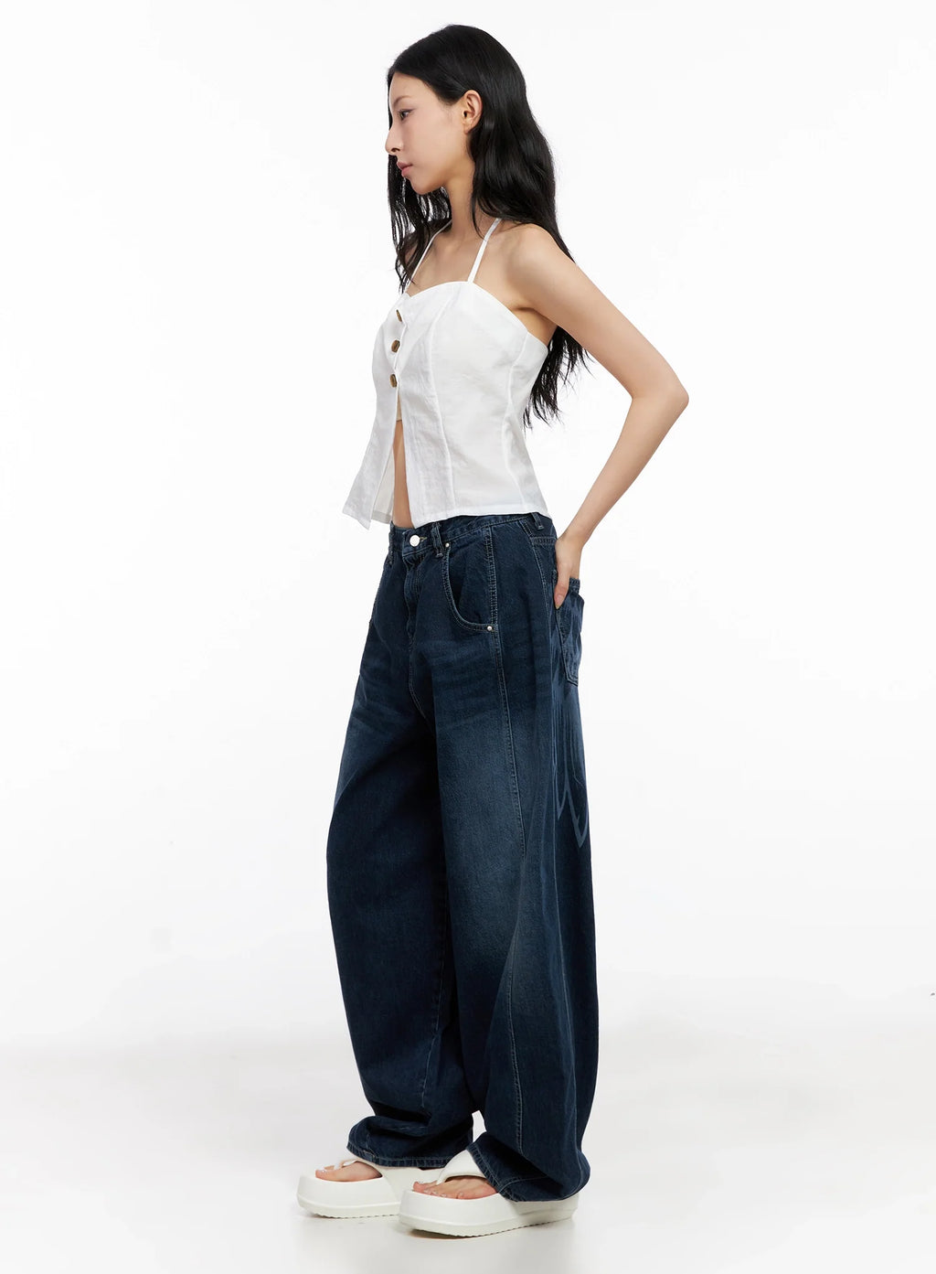 Buttoned Halter Neck Top IG508