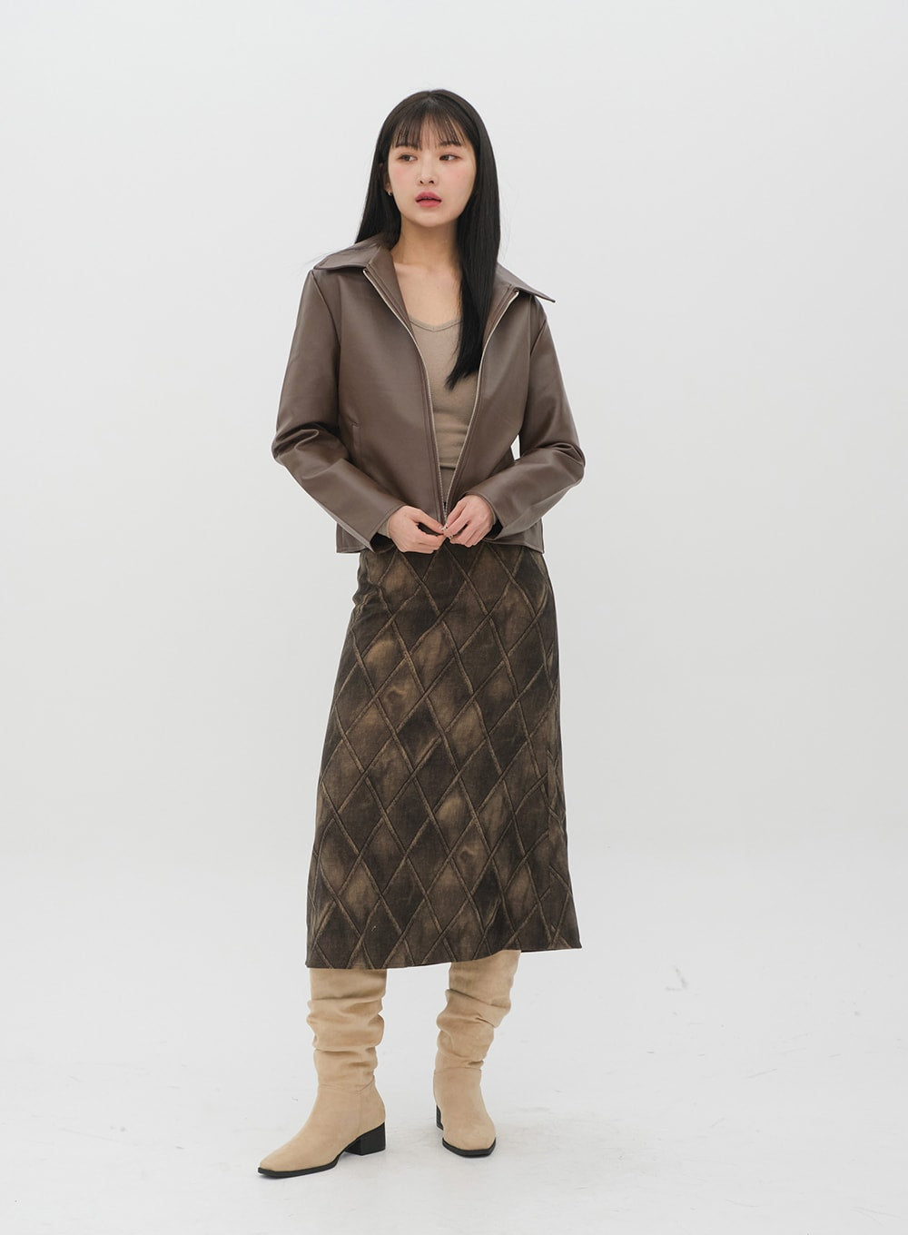 Faux Leather Jacket with Collar C2001