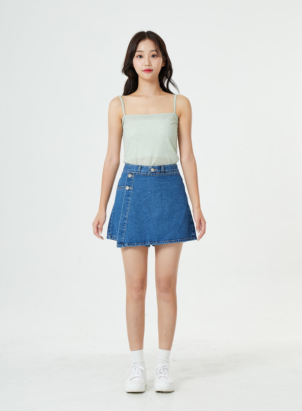 Button Wrap Cotton Denim Shorts BG25