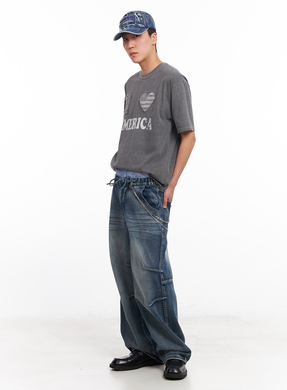 Men's Pintuck Wrinkle Wide-Leg Jeans IU503