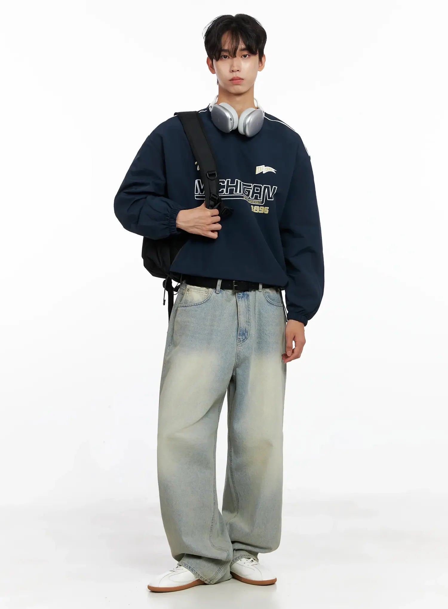 Men's Light Fade Wide-Leg Jeans IO516