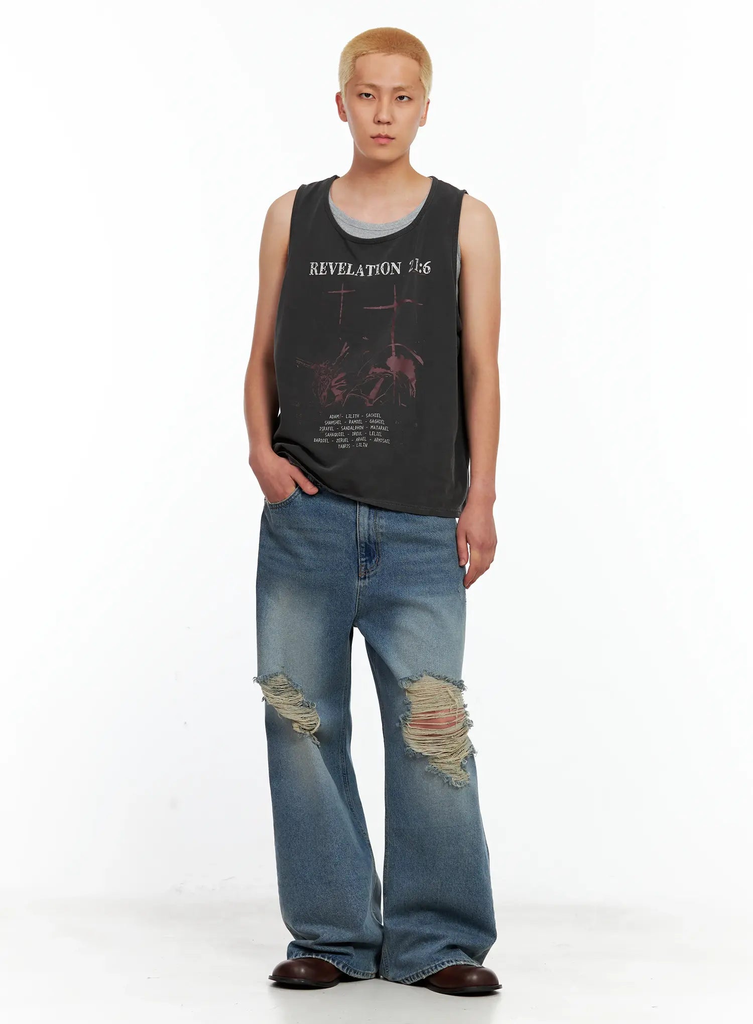 Men's Distressed Wide-Leg Denim Pants IL511