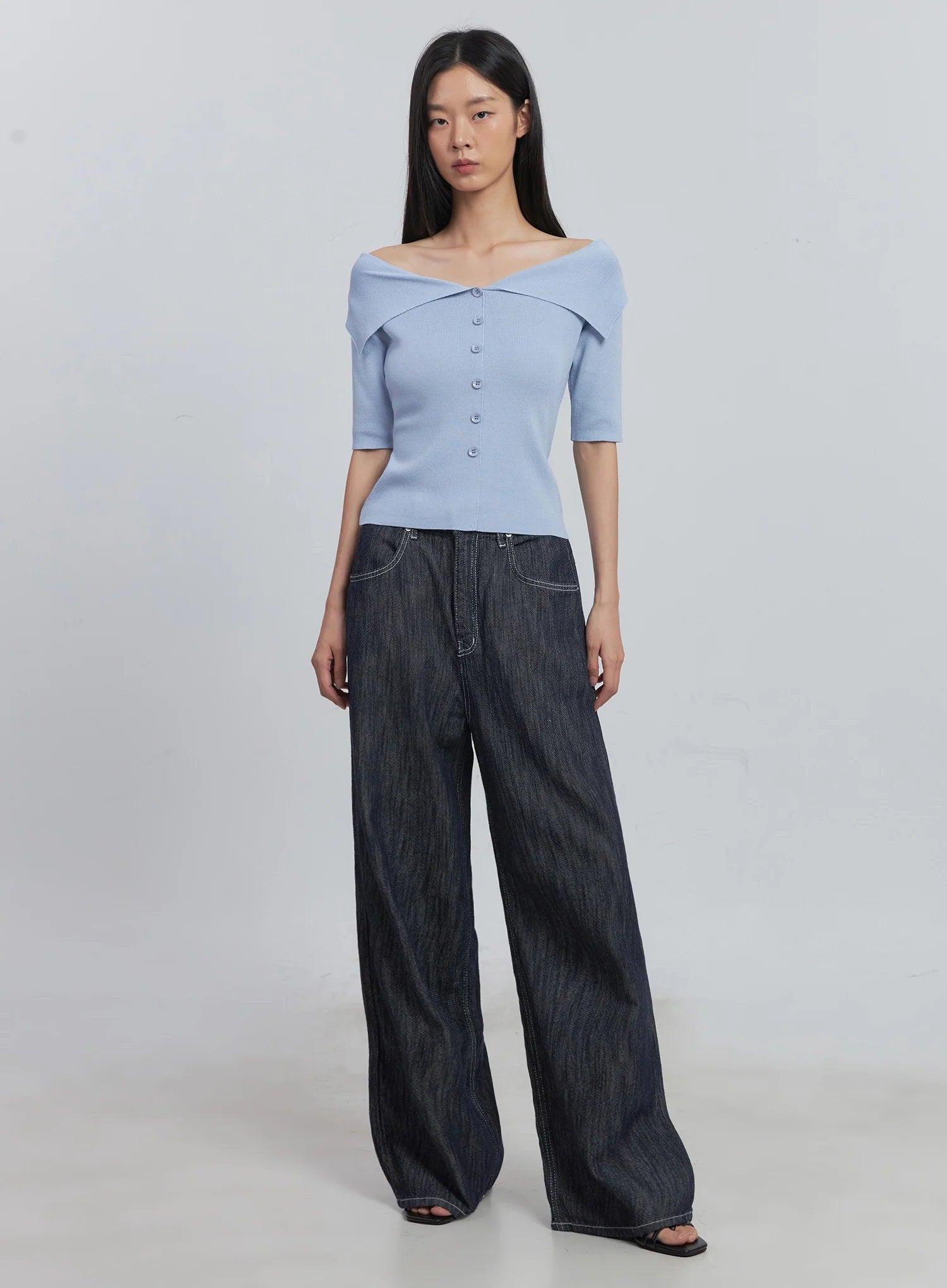 Kaylie Stitched Wide-Leg Jeans IU512