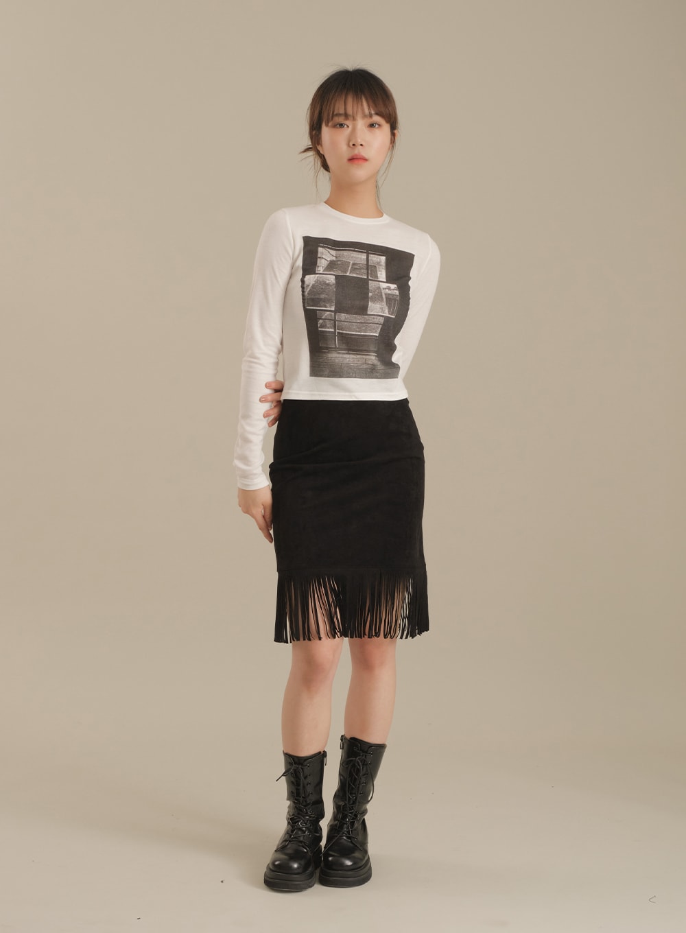 Tassel Hem Knee Length Skirt