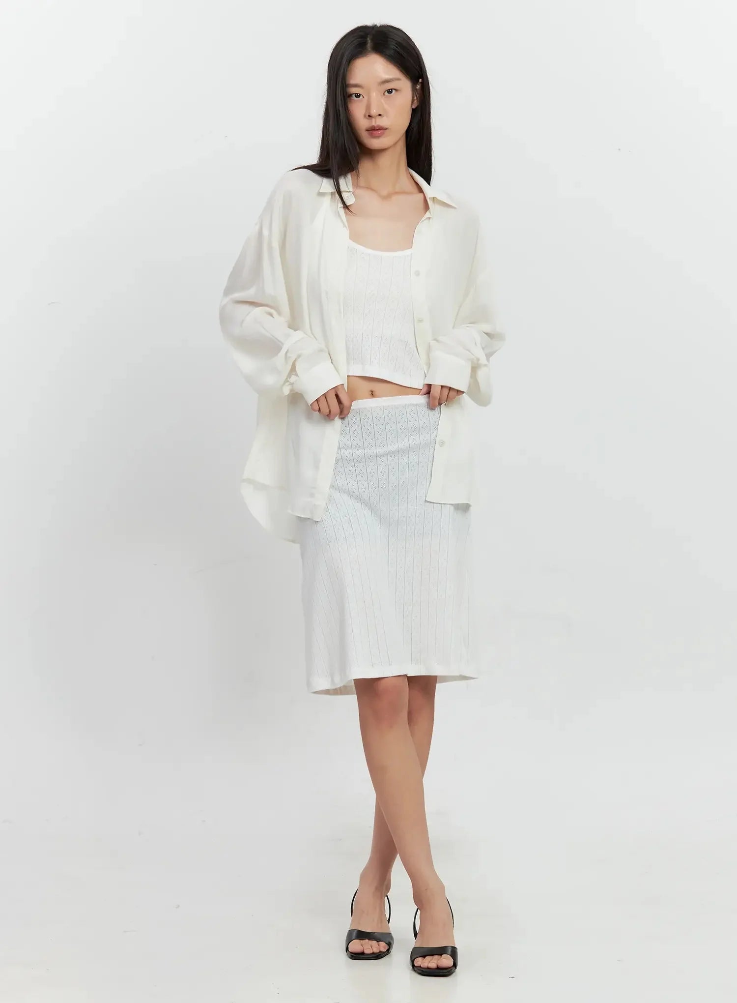 Ribbed Eyelet Midi Skirt IL528