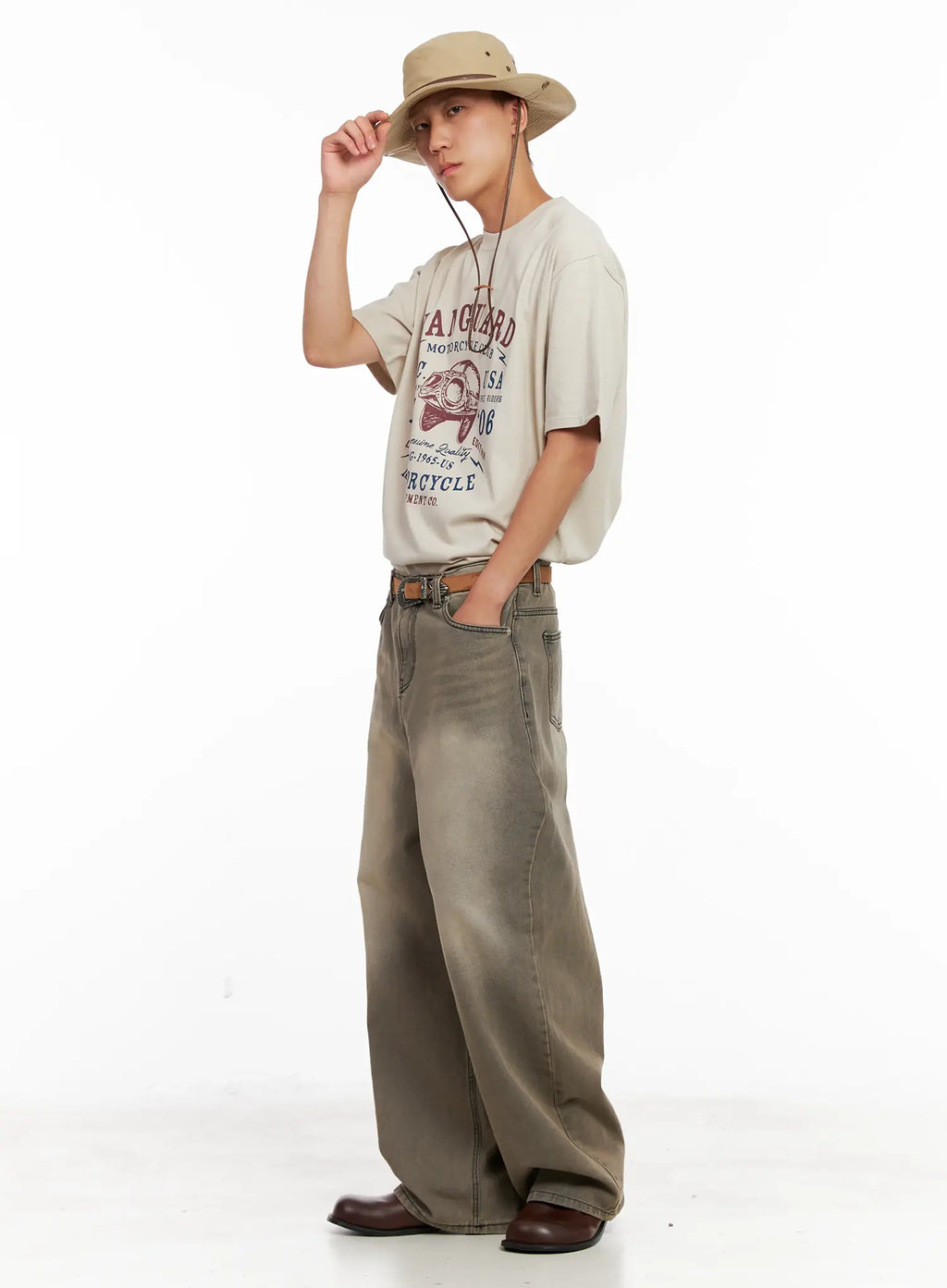 Men's Washed Wide-Leg Denim Jeans IL521