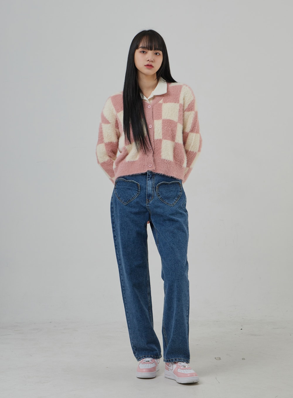 Heart Front Pocket Wide Jeans BJ302