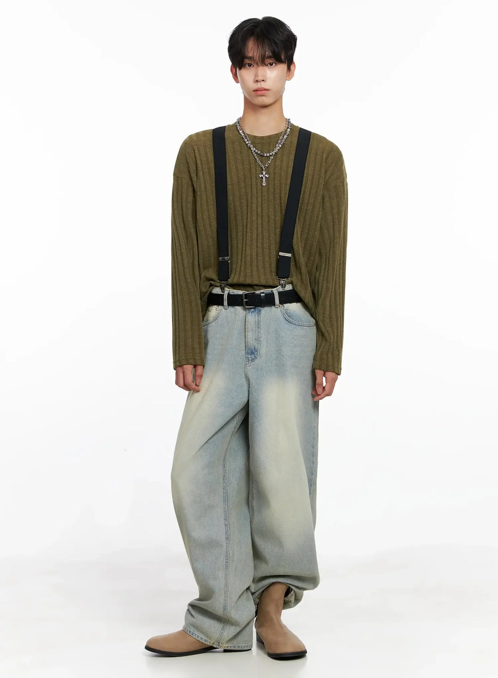 Men's Ribbed Knit Long Sleeve Shirt IO516