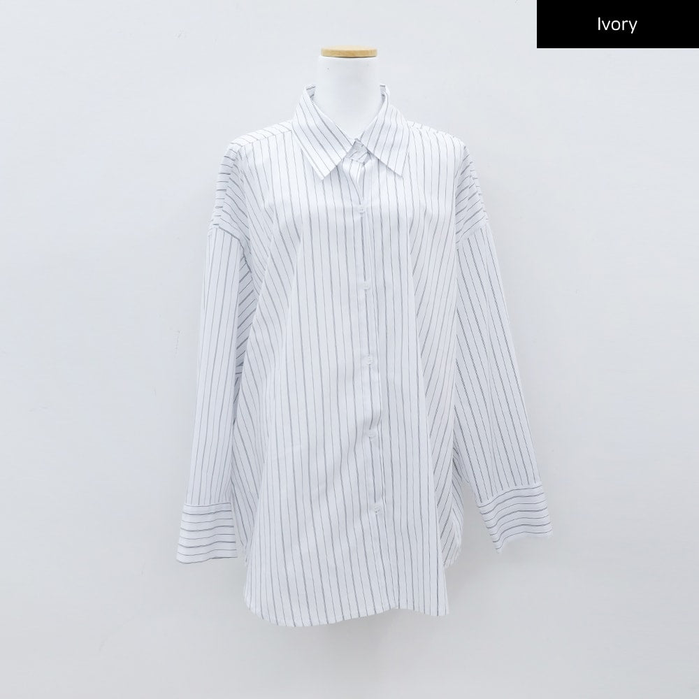 Oversized Striped Shirt with Waist Band Set CY27