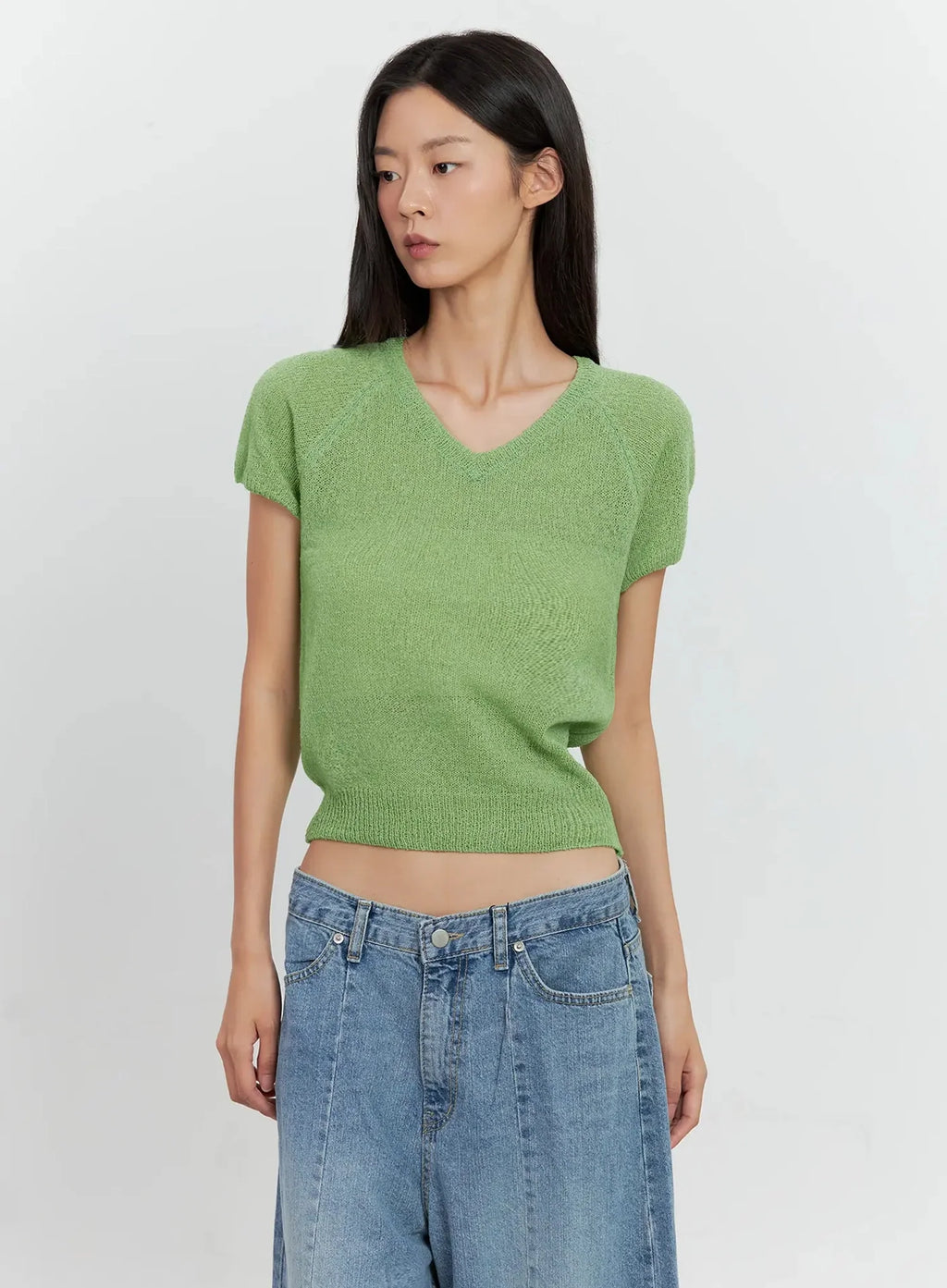 Mesh V-Neck Short-Sleeve Top IL528