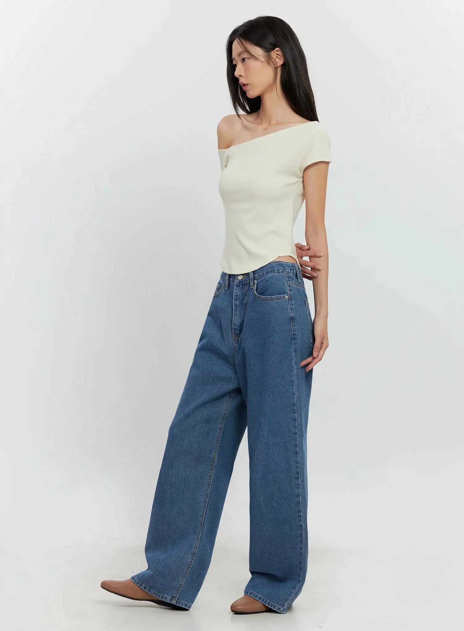 Asymmetric Ribbed Short-Sleeve IL528