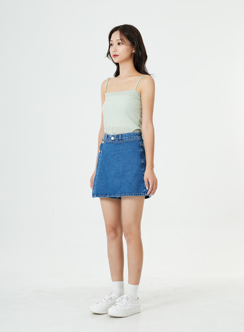 Button Wrap Cotton Denim Shorts BG25