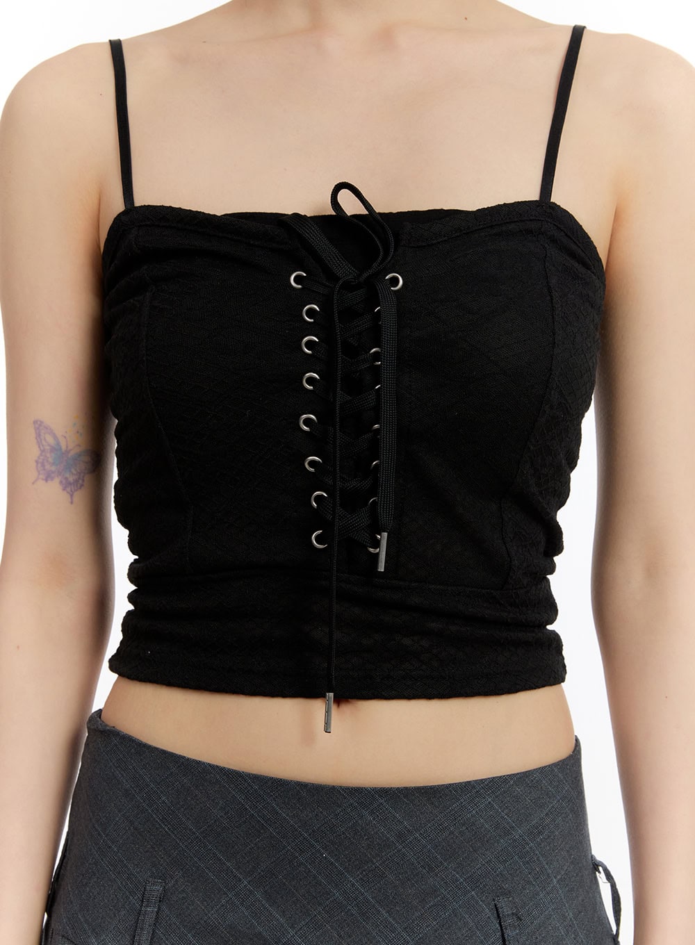 Sheer Floral Lace-Up Corset Cami Top CM513