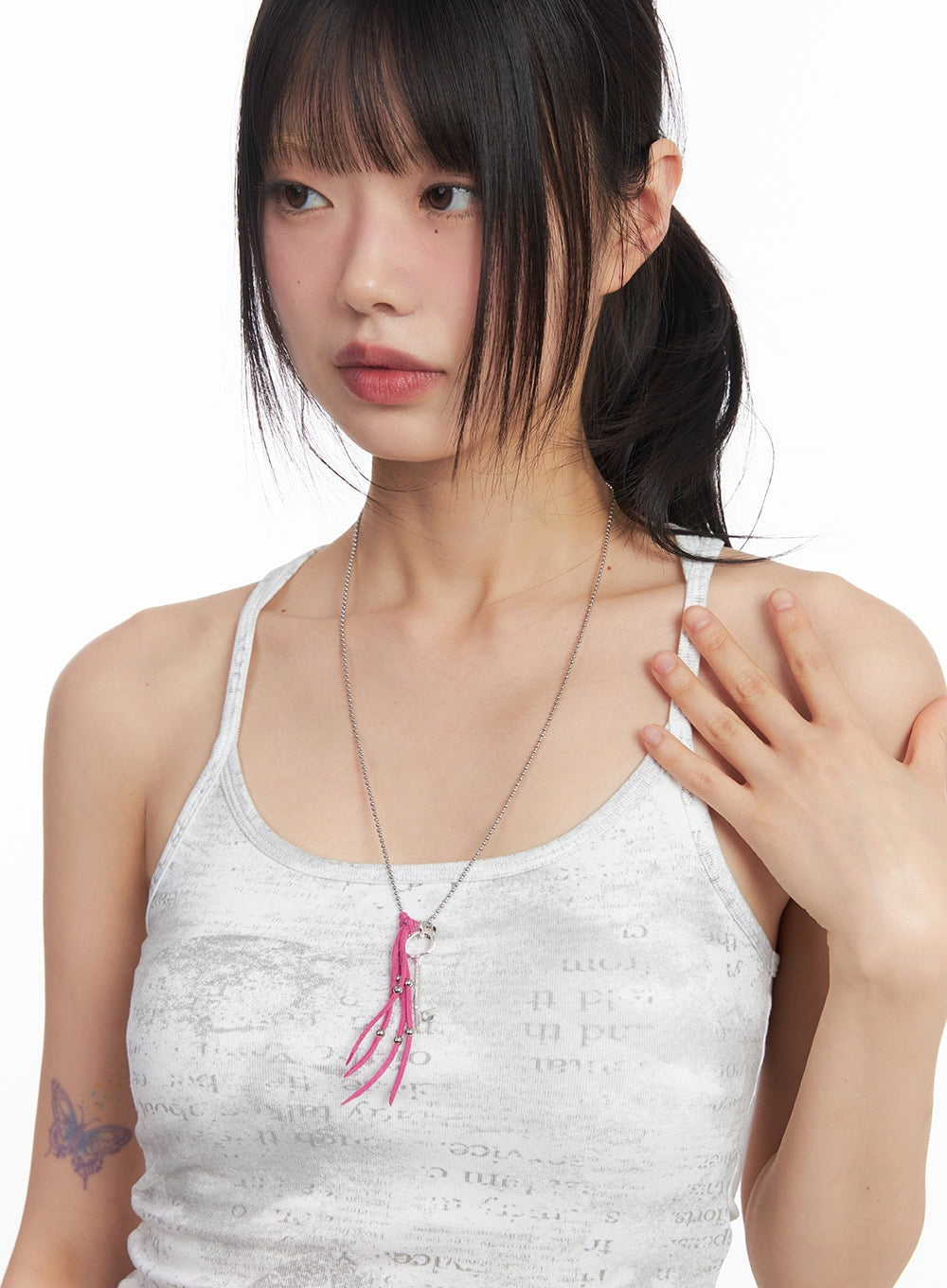Key Fringe Long Necklace (Pink) IM531