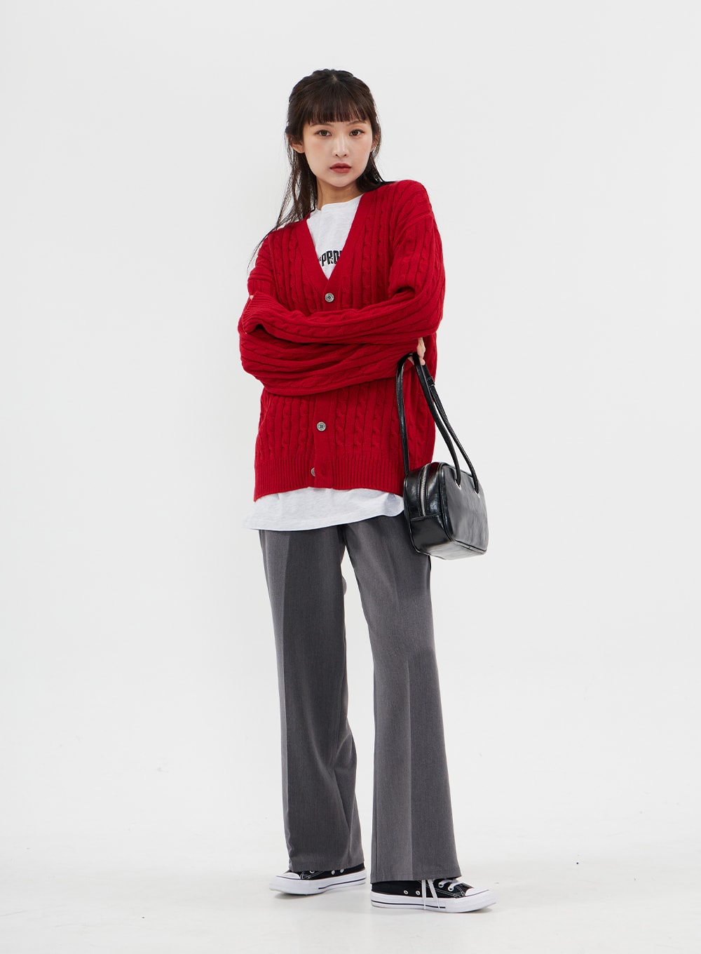 Cable Knit Relaxed Fit Cardigan C7102