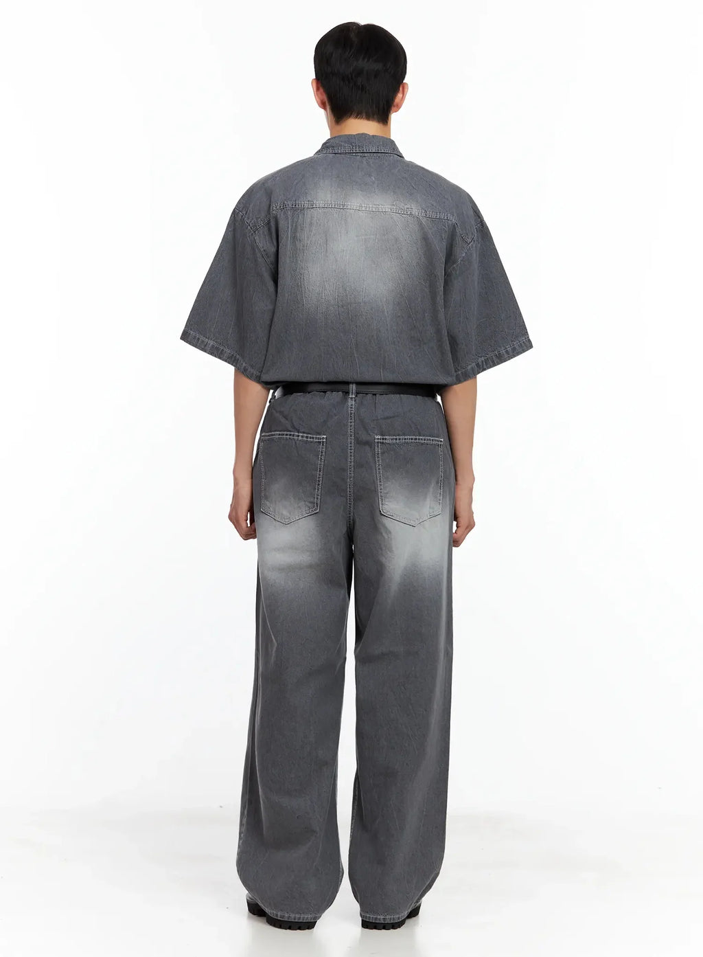 Men's Washed Denim Button-Up Top IL516