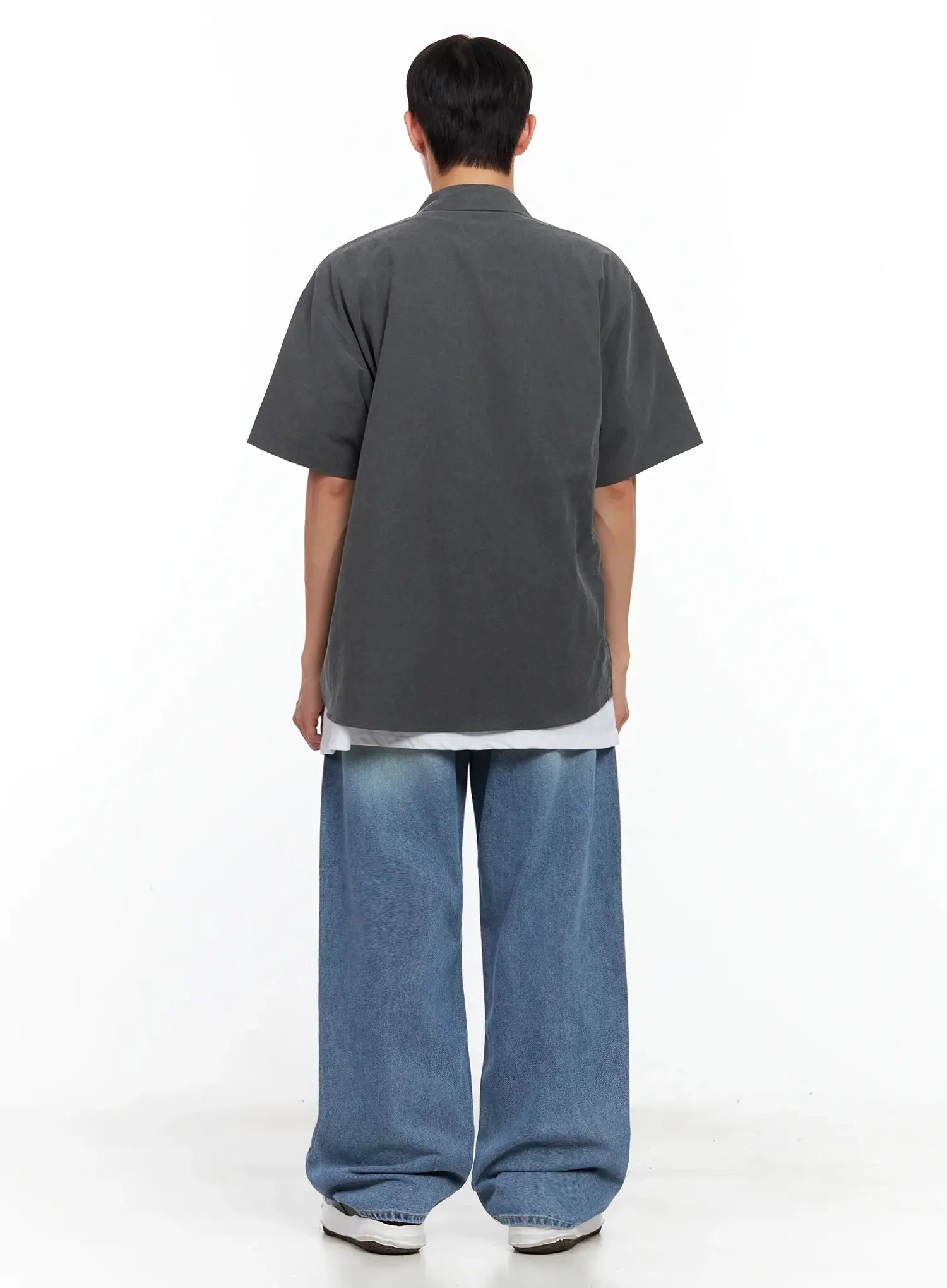 Men's Collared Short-Sleeve Button-Up Top IL516