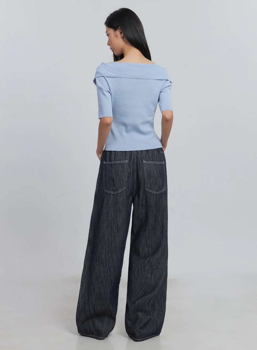 Kaylie Stitched Wide-Leg Jeans IU512
