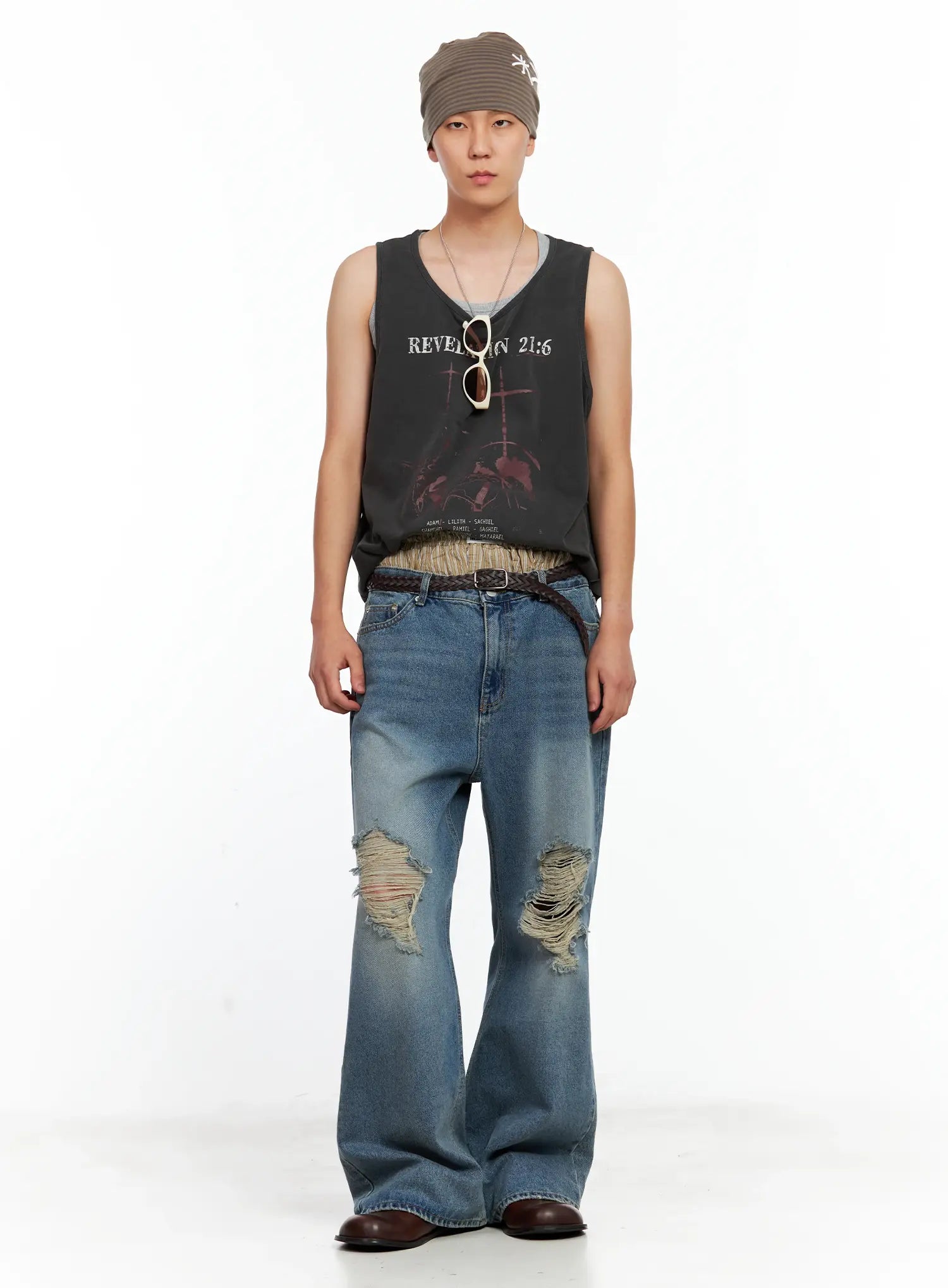 Men's Distressed Wide-Leg Denim Pants IL511