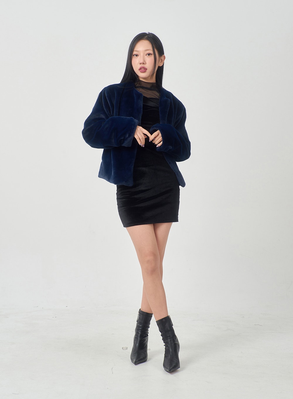 Velvet Off-Shoulder Mesh Neck Mini Dress BD23