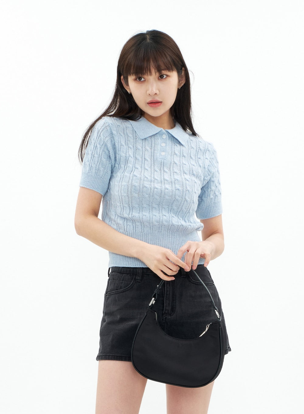 Cable Knit Collared Short-sleeve Sweater CA01