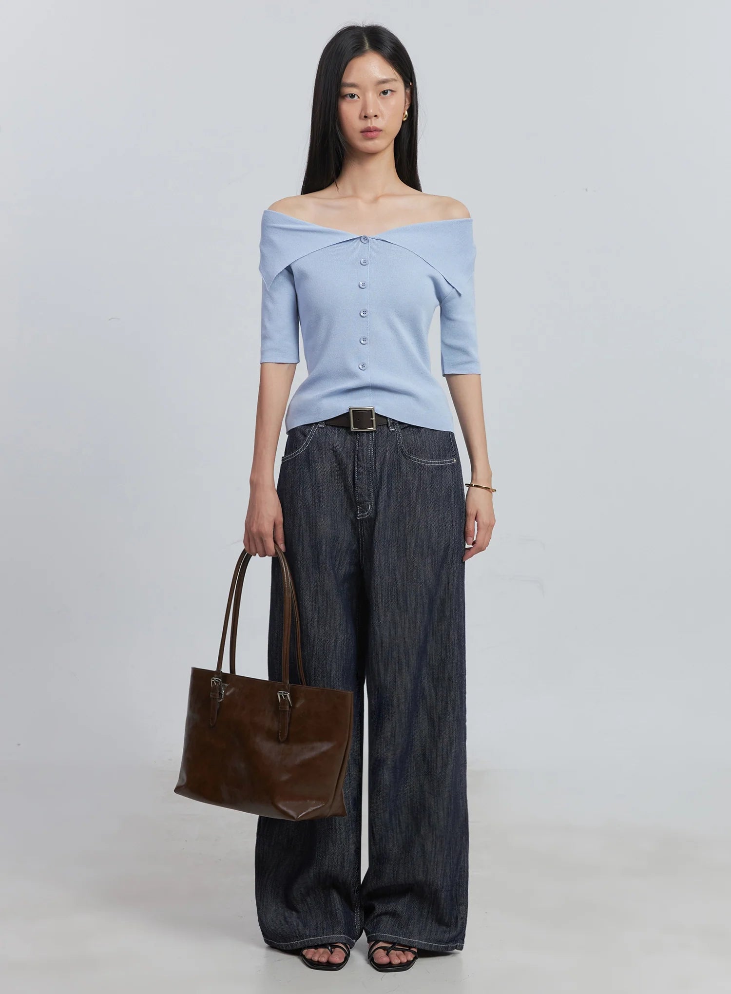 Kaylie Stitched Wide-Leg Jeans IU512