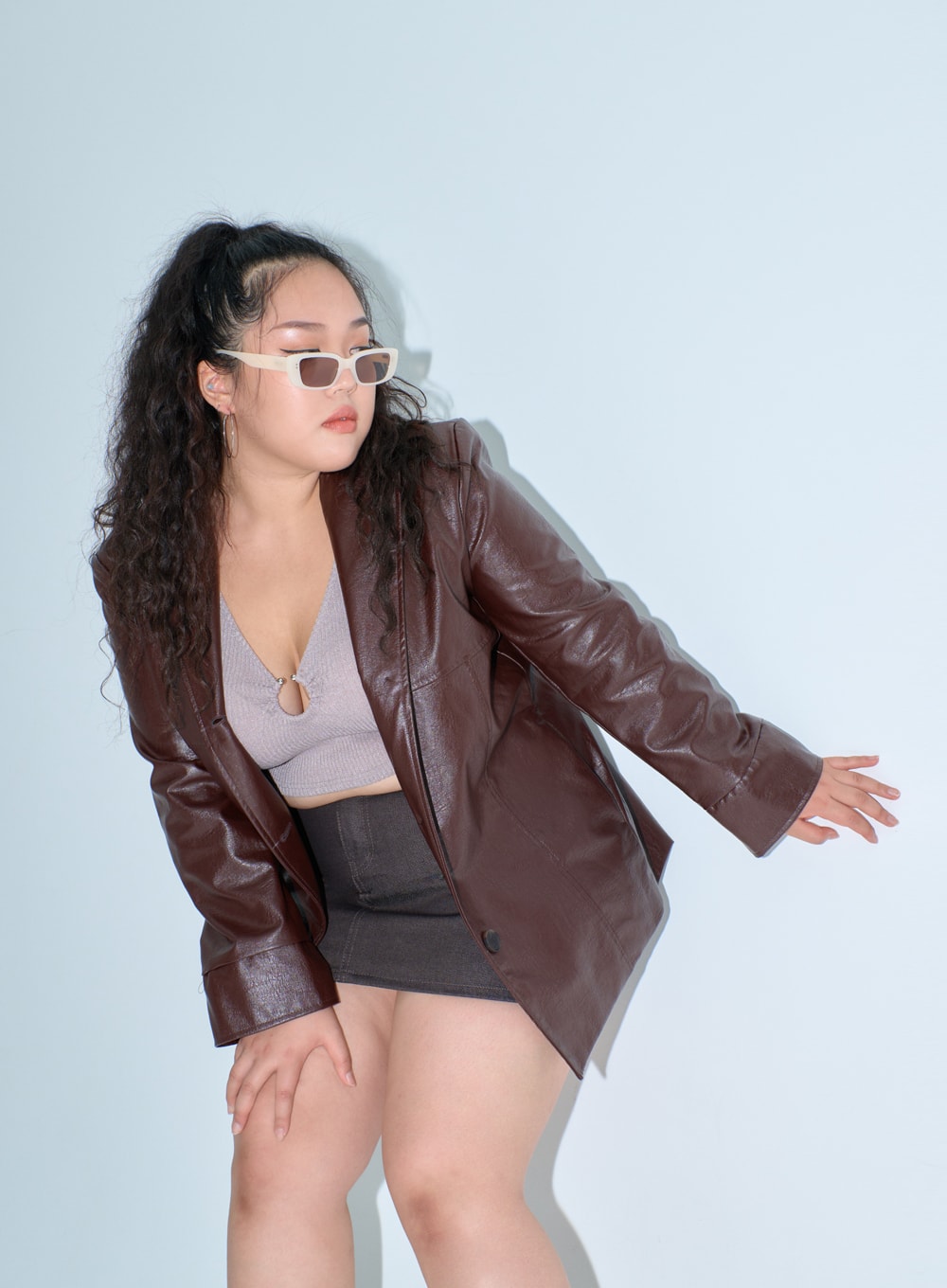 Plus Sexy V-Neck Crop Metal Ring T-Shirt IN04