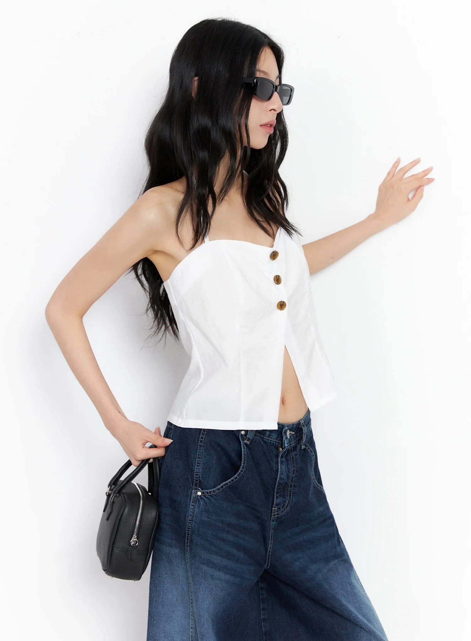 Buttoned Halter Neck Top IG508